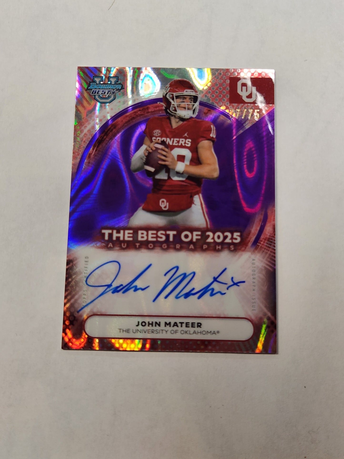 2025 Bowman Best of 2025 Autographs John Mateer # /75 Sooners BOA-JMA