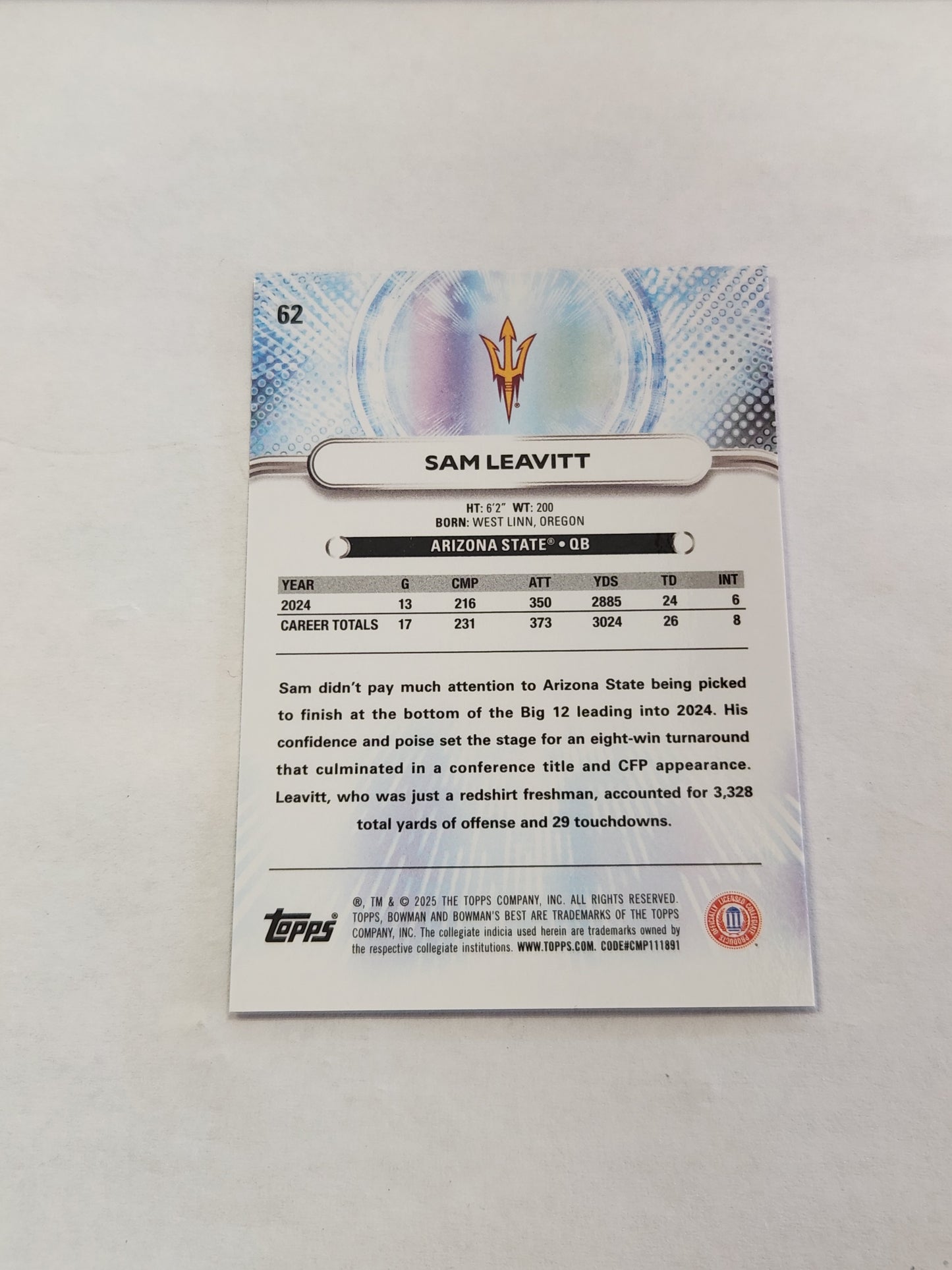 2025 Bowman Best U Sam Leavitt True Orange Refractor #/25