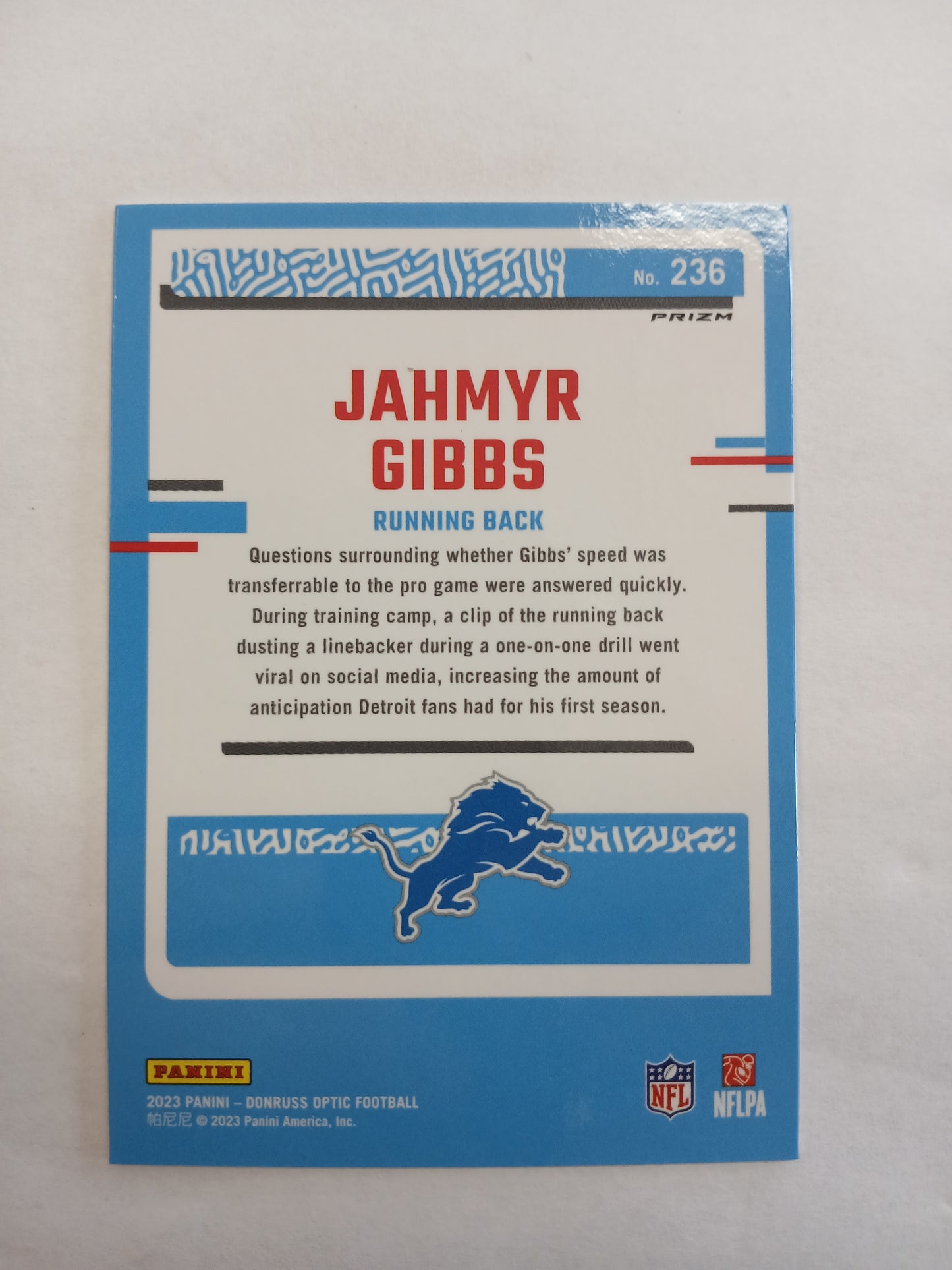 2023 Donruss Optic Jahmyr Gibbs Rated Rookie Stars Holo SP