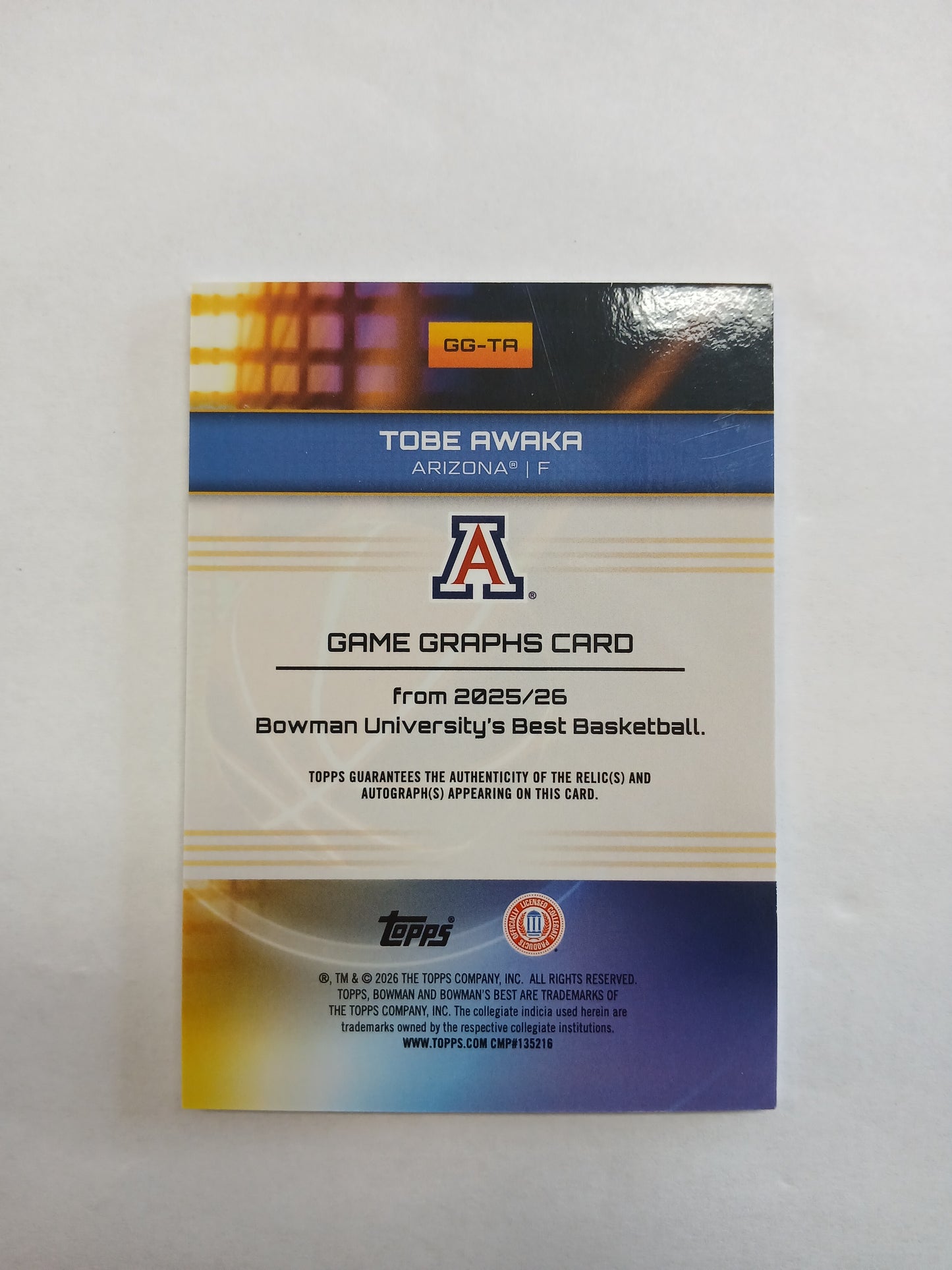 2026 Bowman Best U Tobe Awaka Game Graphs Patch Auto Gold Refractor #/50