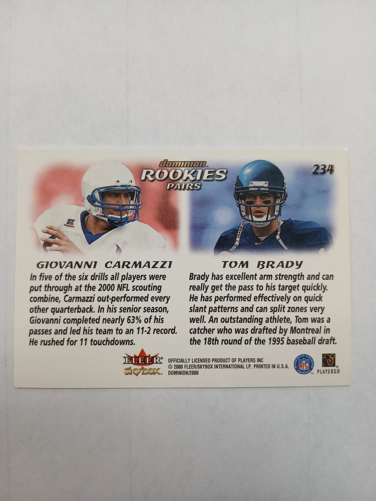 2000 Fleer Skybox Tom Brady Giovanni Carmazzi Dominion Rookies Pairs