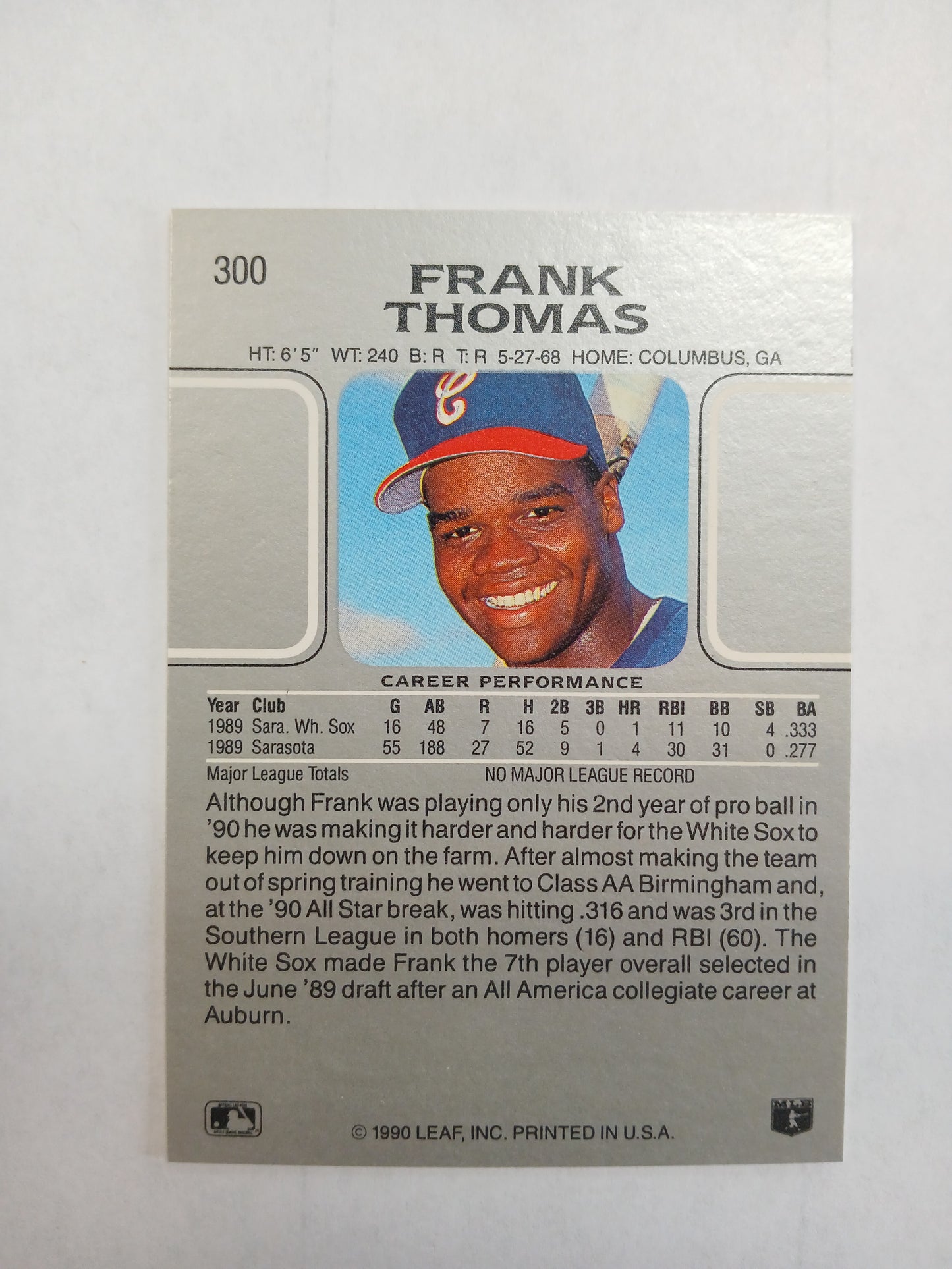 1990 Leaf Frank Thomas Rookie No. 300