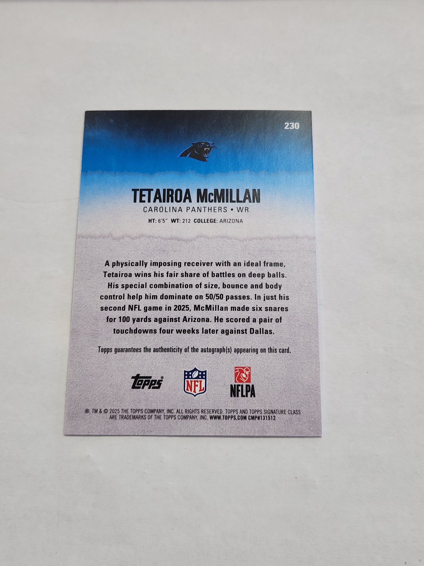 2025 Topps Signature Class Tetairoa McMillan Rookie Auto
