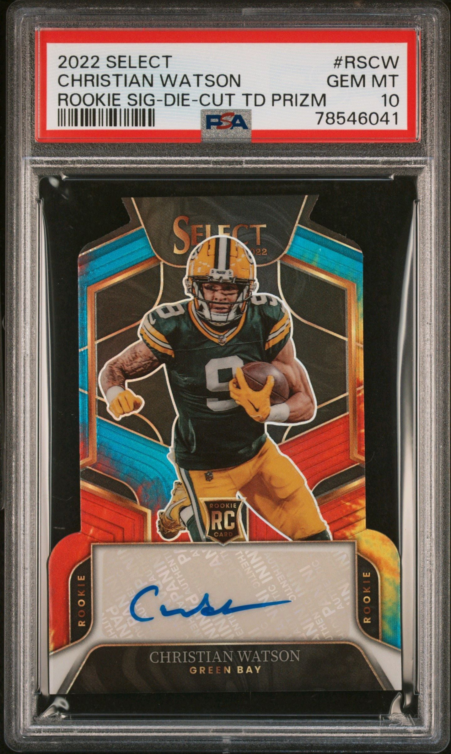 2022 Panini Select CHRISTIAN WATSON
Tie-Dye Die Cut Rookie Auto RC #/25
PSA 10