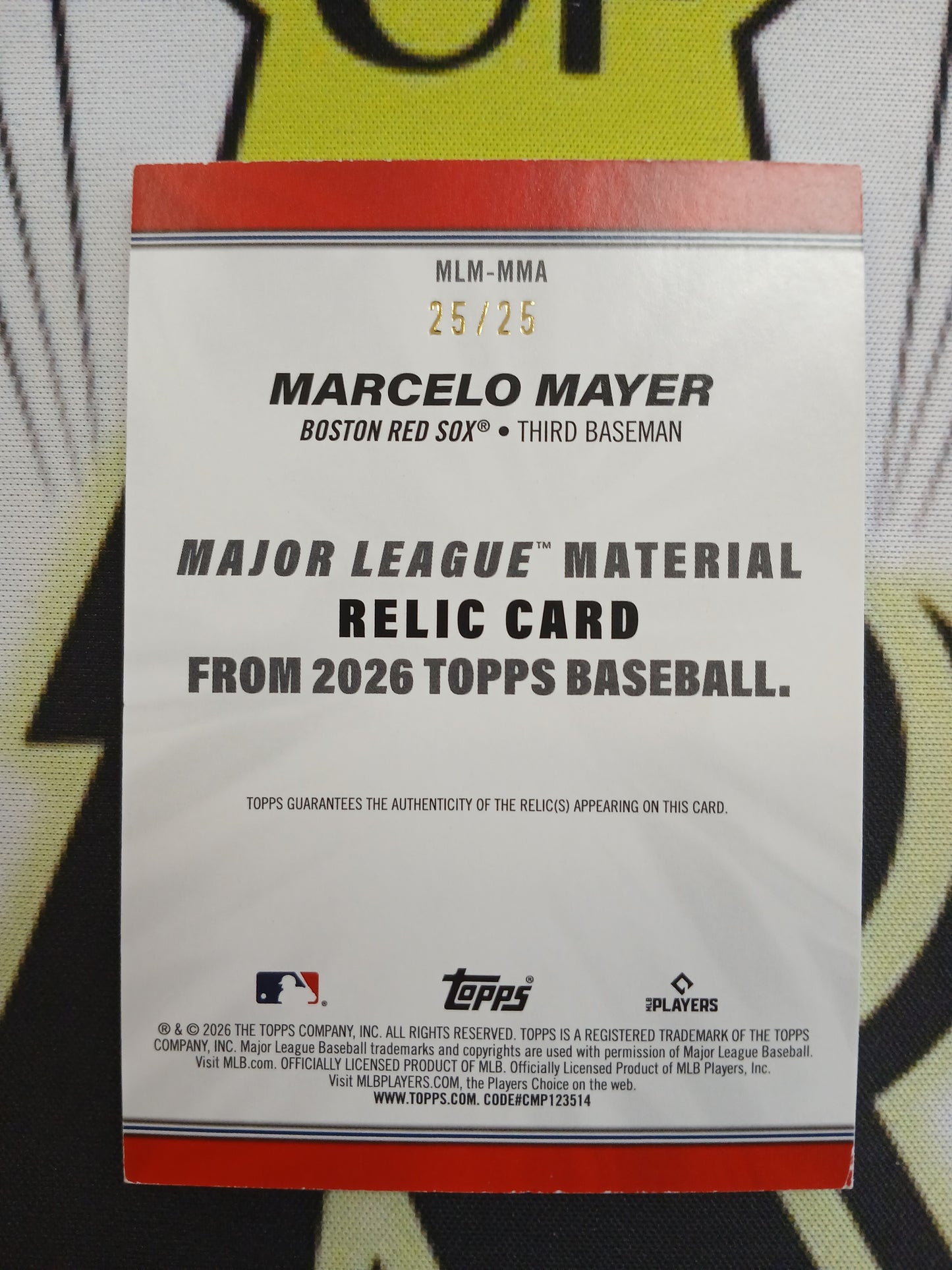 2026 Topps Marcelo Mayer Relic Triple Color Patch Orange #25/25