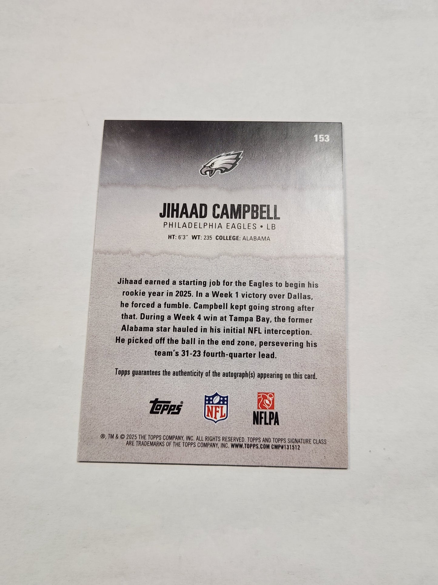 2025 Topps Signature Class Jihaad Campbell Red Rookie Auto #/25