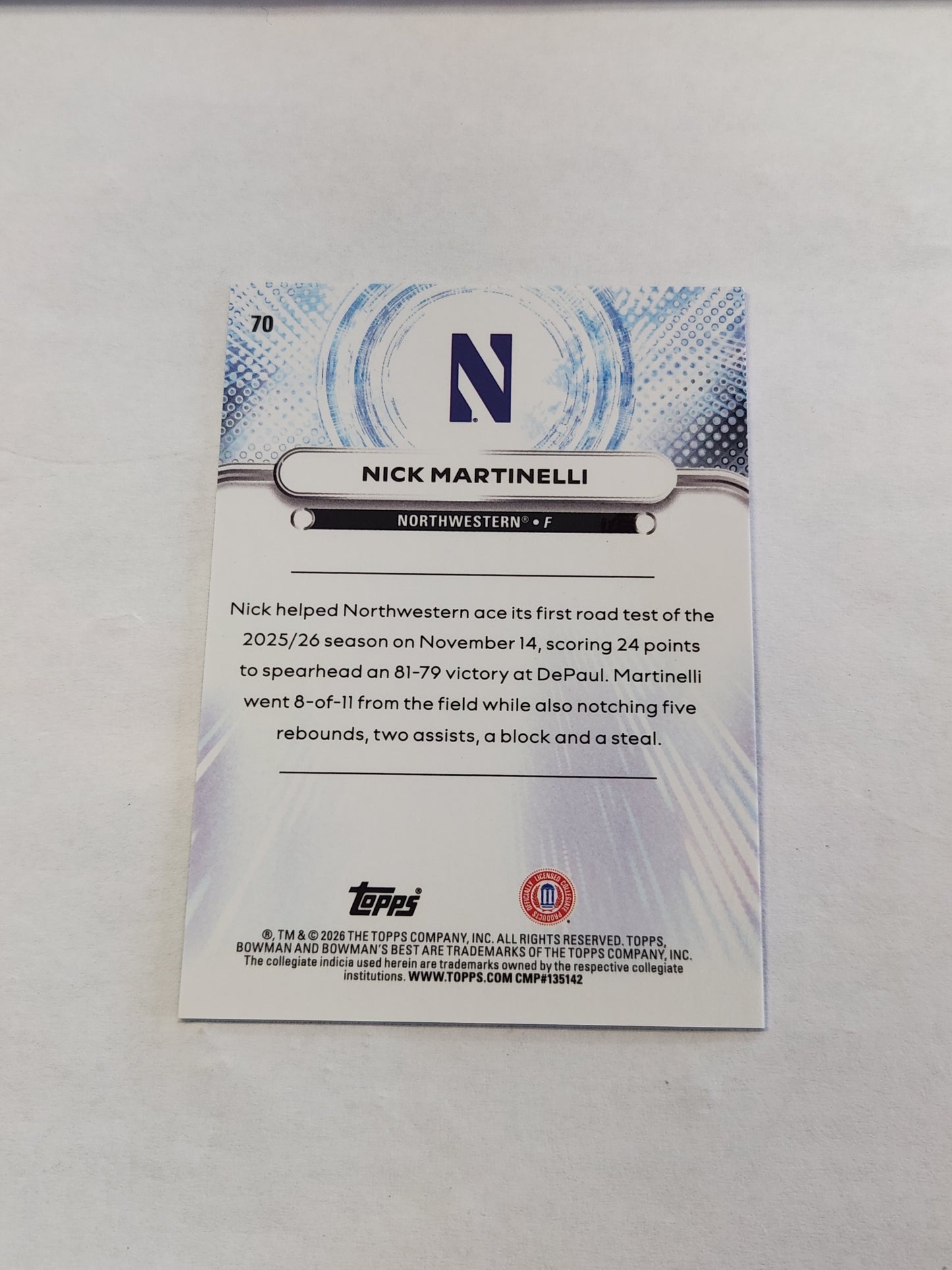 2026 Bowman Best U Nick Martinelli Teal Refractor # /15
