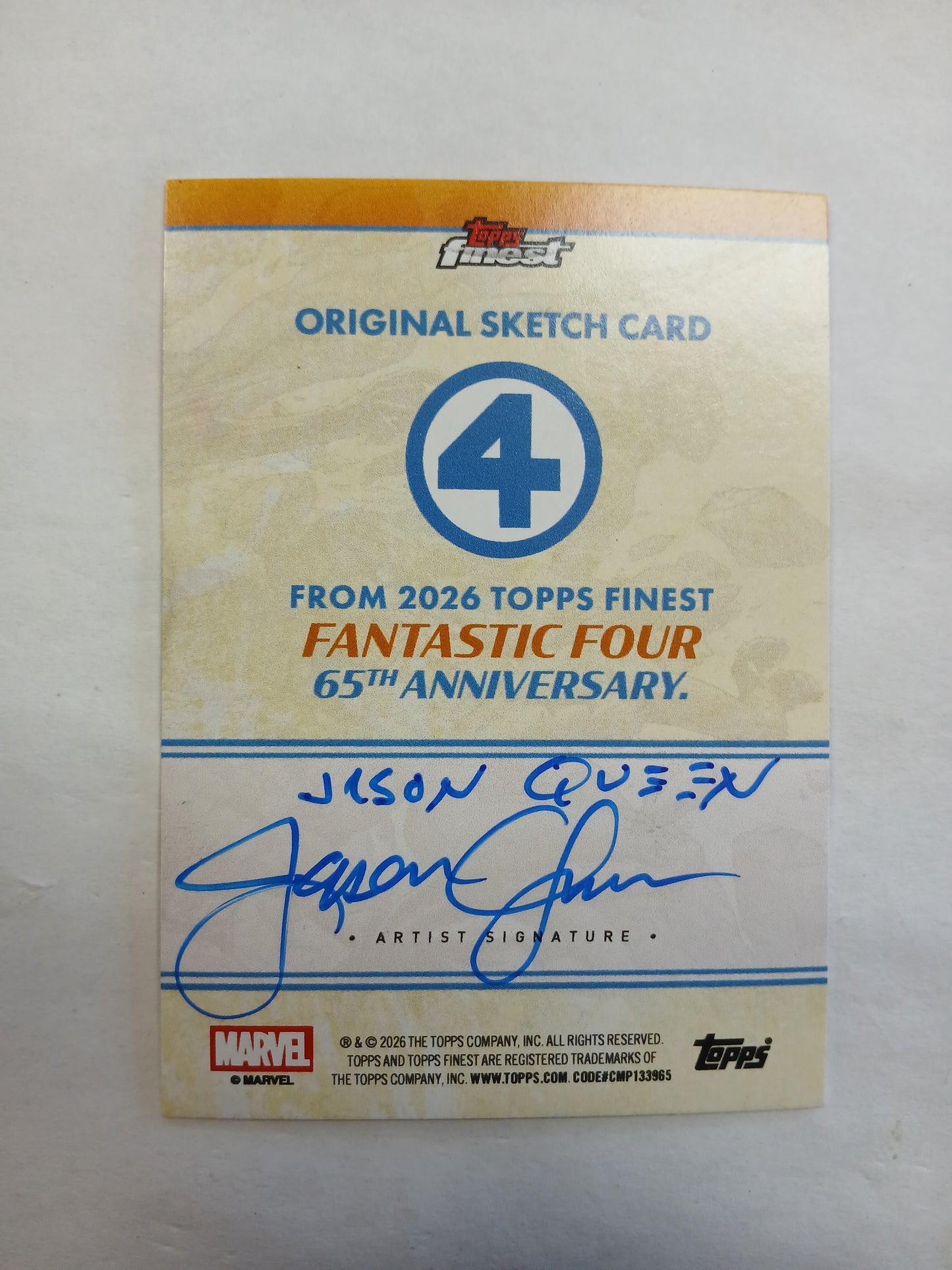 2026 Topps Finest Fantastic Four 65th Anniversary Reed Richards Mr. Fantastic Sketch Card Artist Jason Queen #1/1 One of One