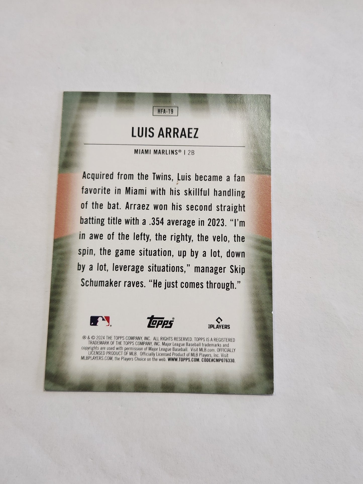 2024 Topps Luis Arraez Home Field Advantage Case Hit SSP