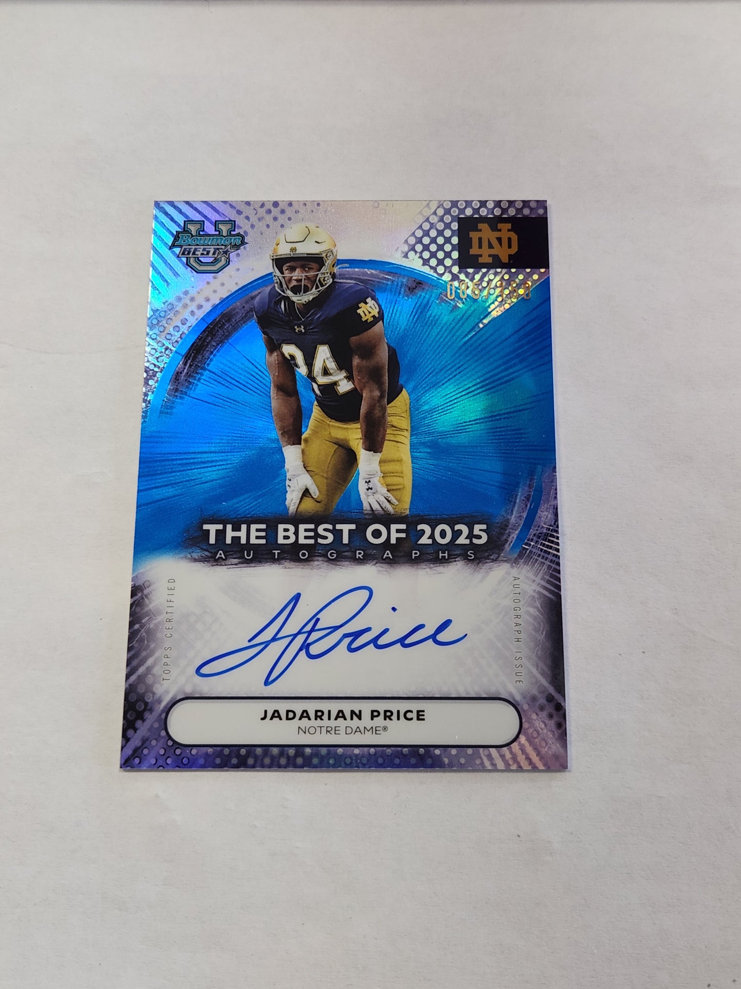 2025 Bowman Best U Jadarian Price The Best of 2025 Blue Refractor On Card Auto #/150