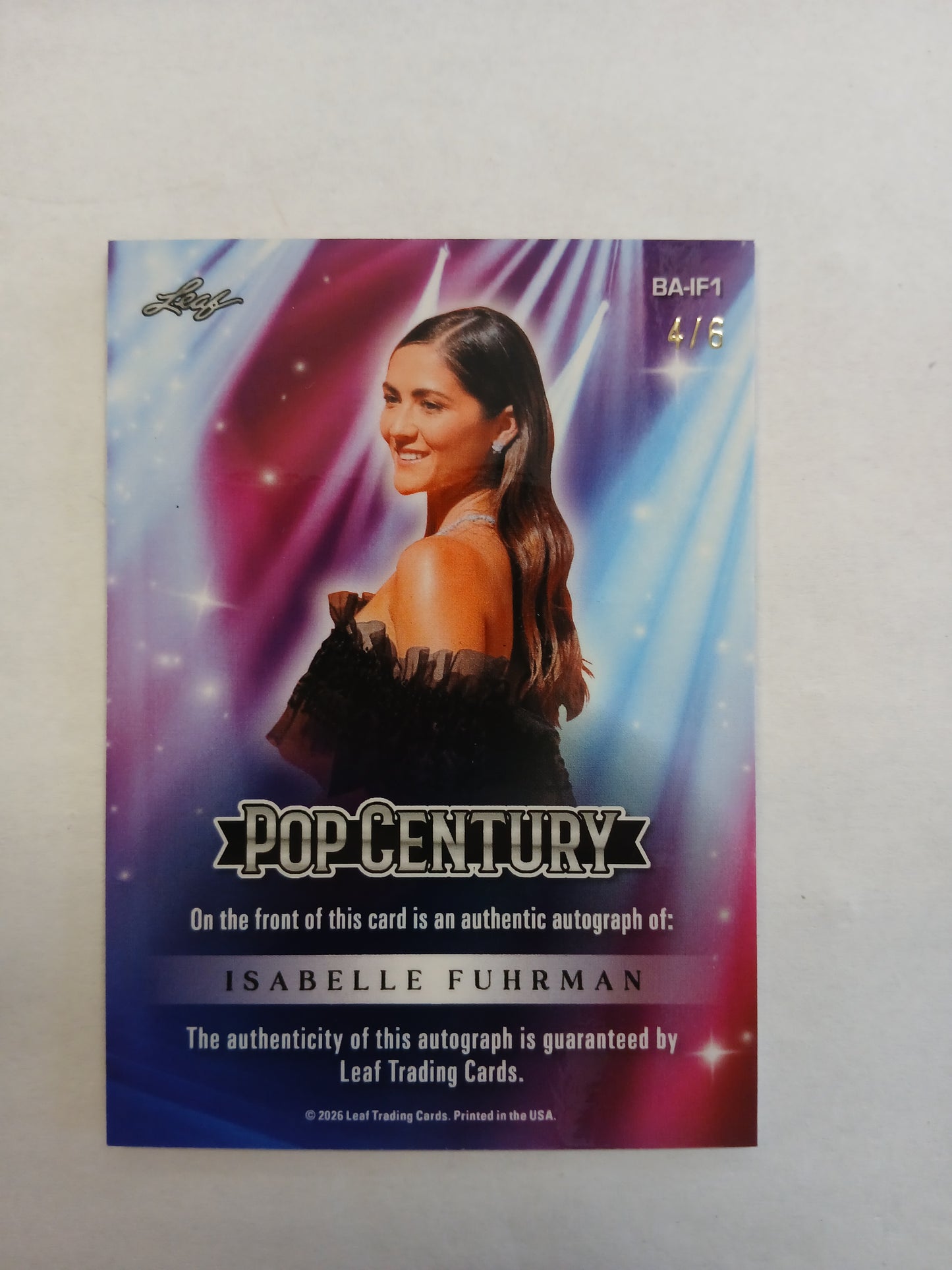 2026 Leaf Pop Century Isabelle Fuhrman Auto #/6