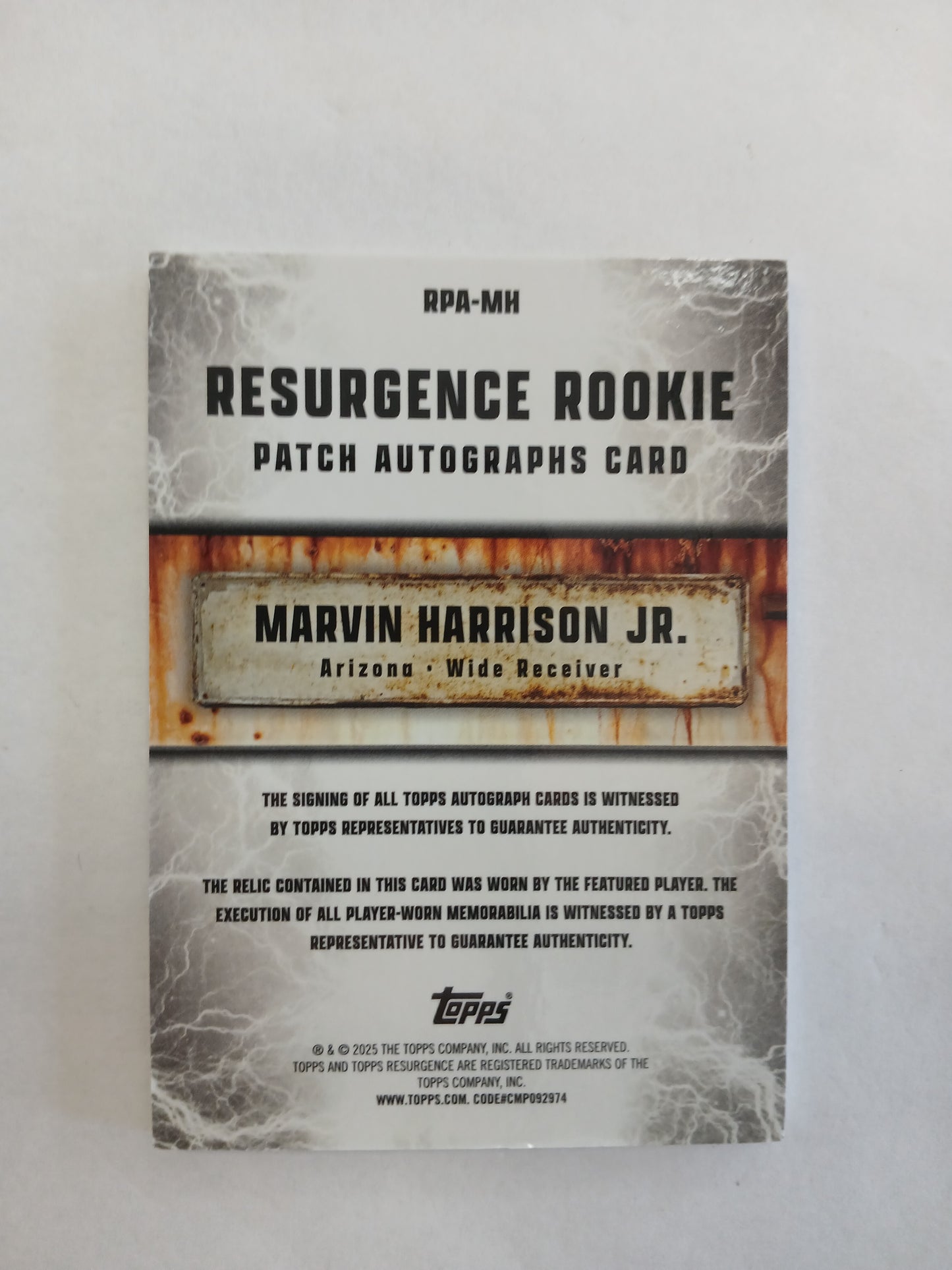 2025 Topps Resurgence Marvin Harrison Jr Rookie Patch Auto Blue Wave #/99