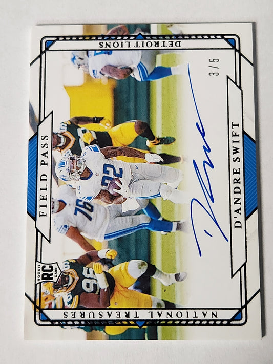 2020 National Treasures D'Andre Swift Field Pass On Card Auto #/5