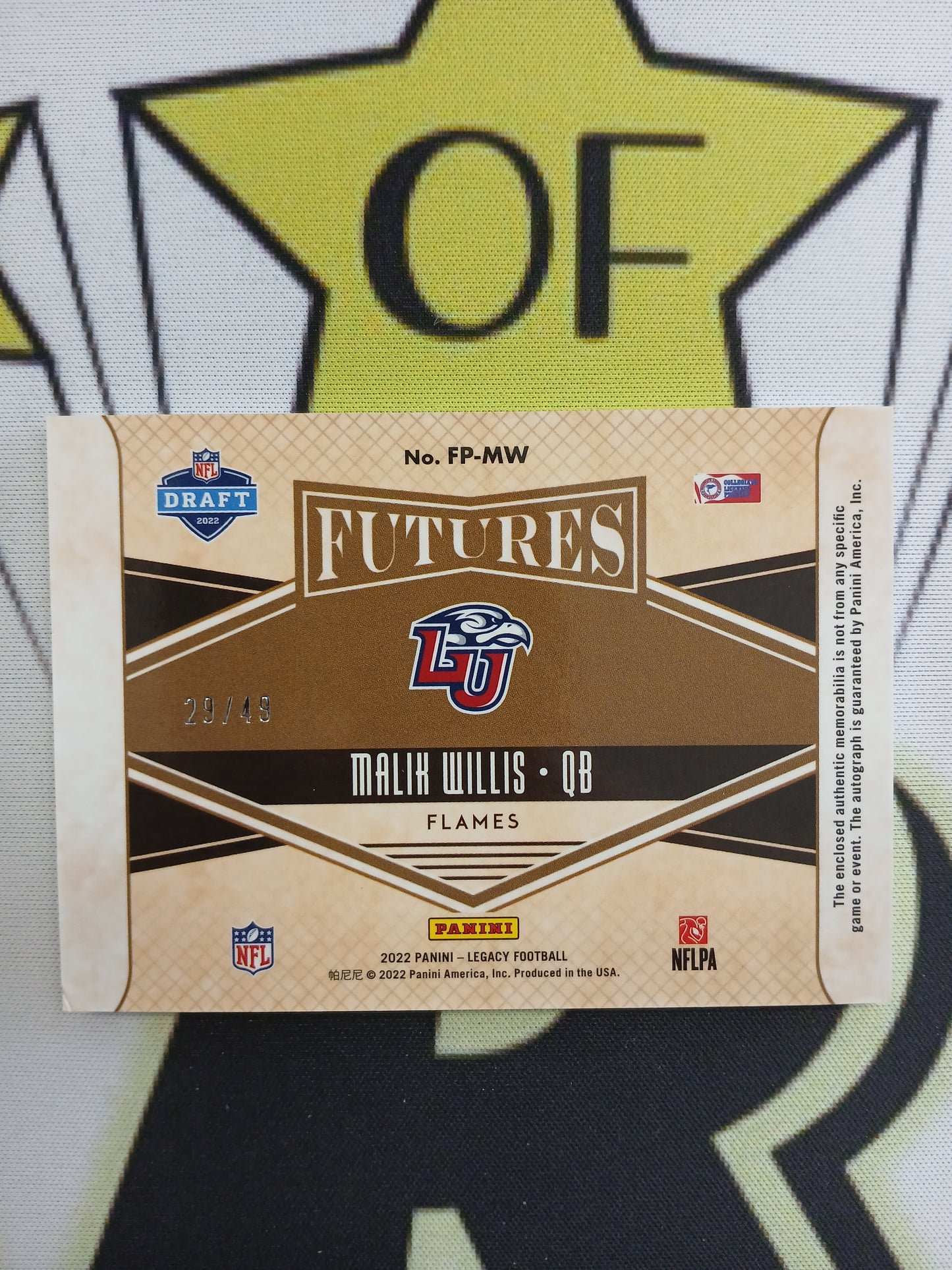 2022 Legacy Collegiate Malik Willis Rookie Futures Silver Patch Auto #/49