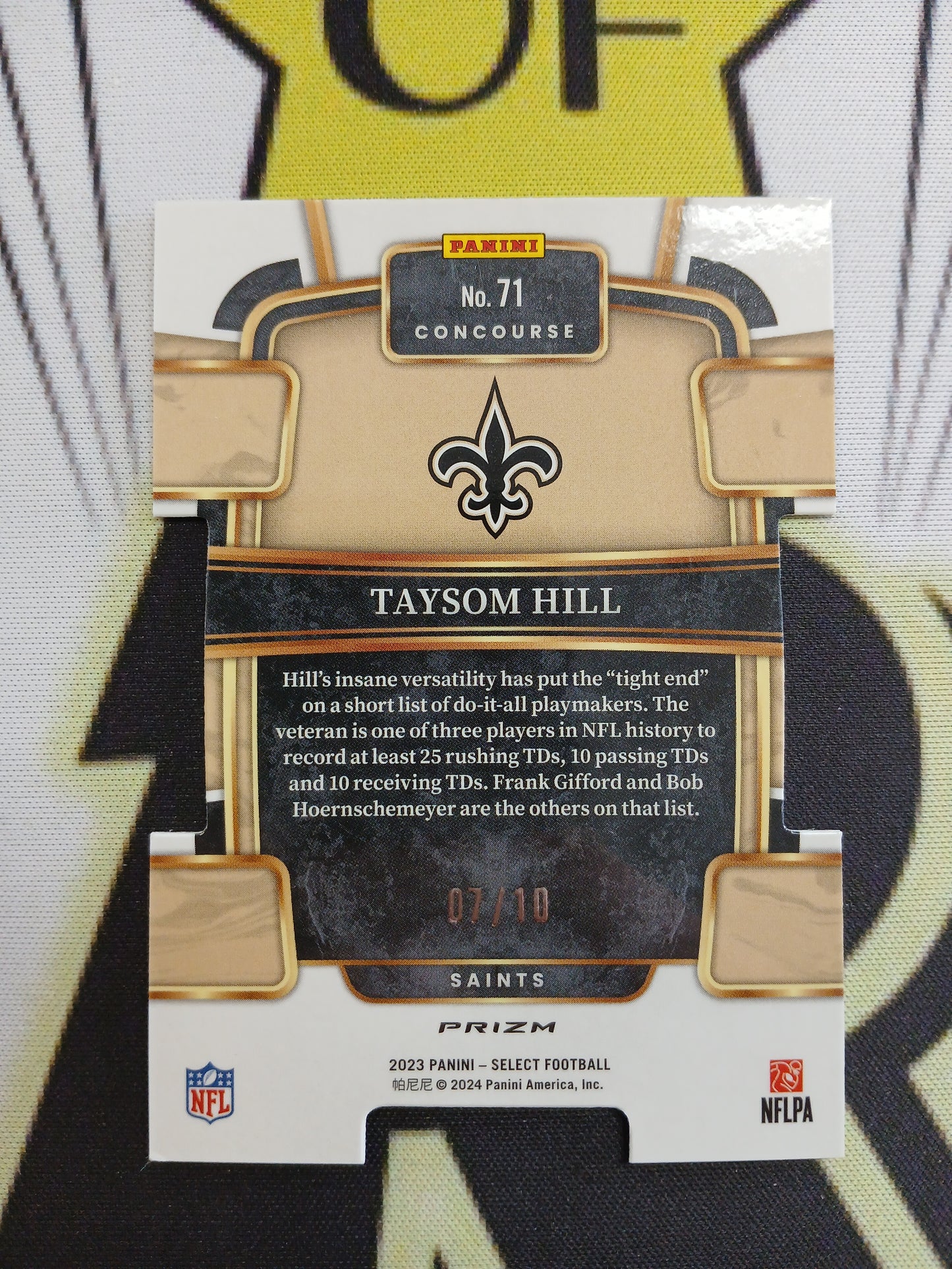 2023 Select Taysom Hill Concourse Gold Die Cut Jersey #7/10