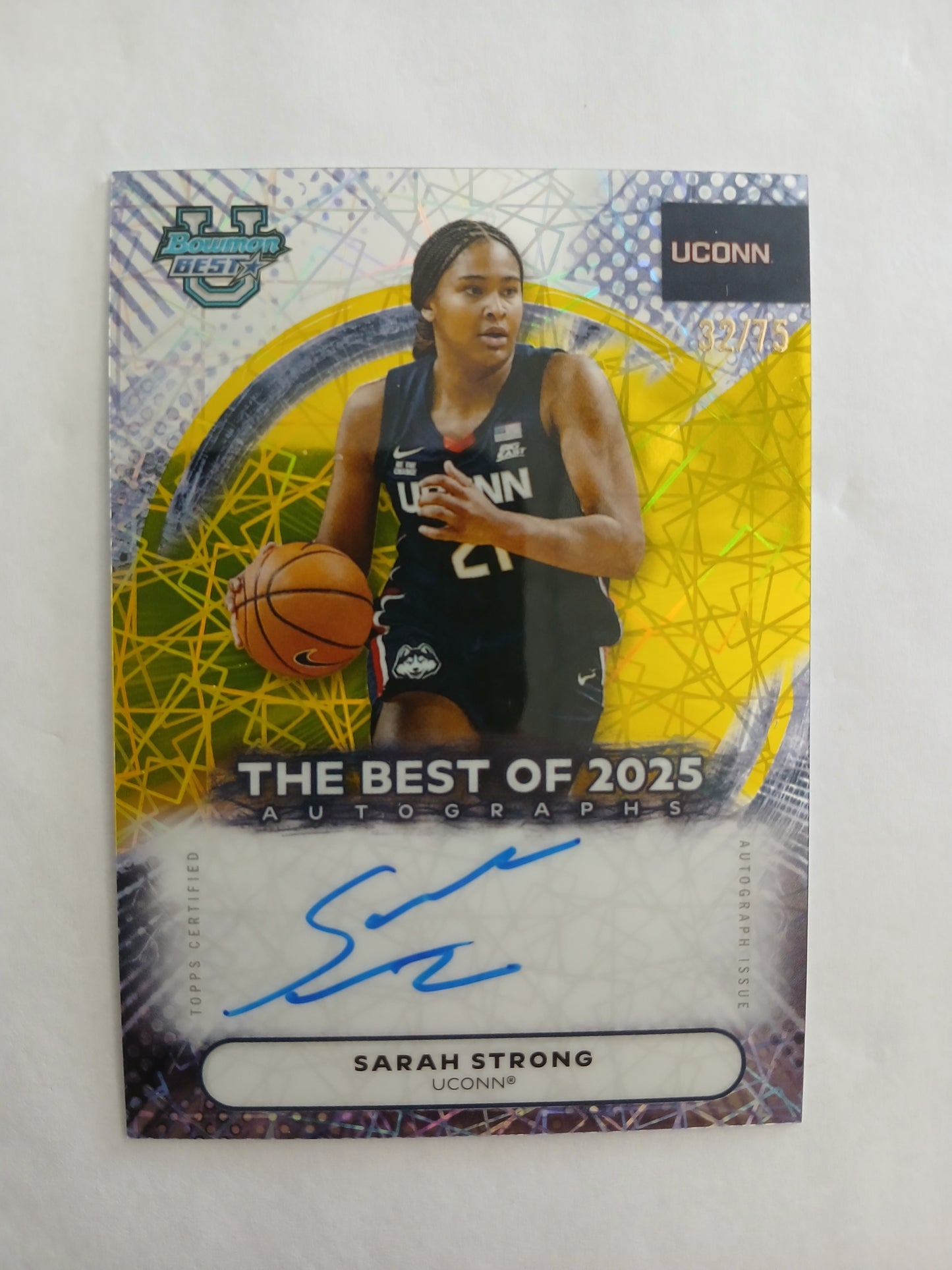 2026 Bowman Best U Sarah Strong The Best of 2025 On Card Auto Yellow Lazer Refractor #/75