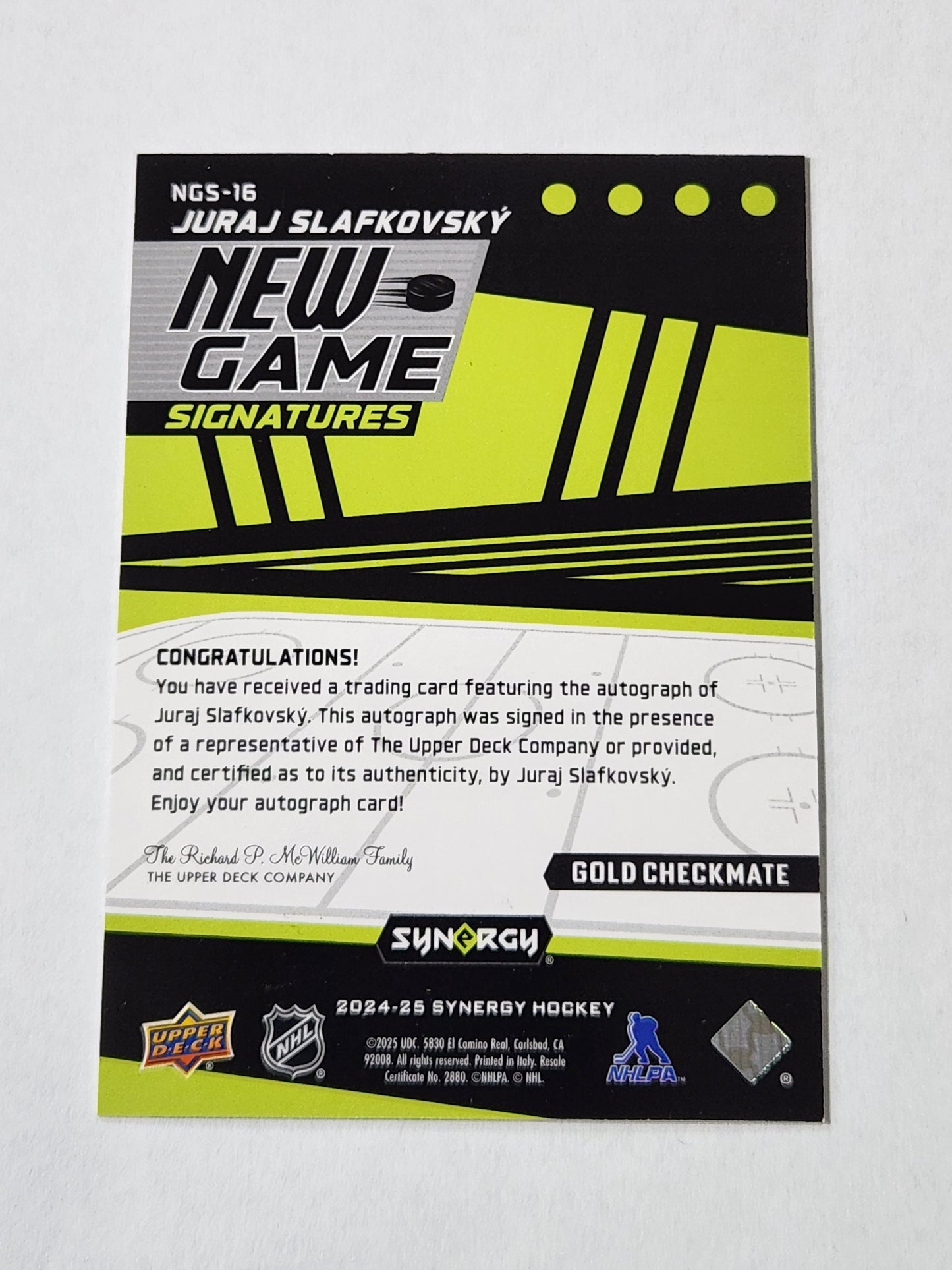 2024 Upper Deck Synergy Juraj Slafkovsky New Game Signatures 1 of 1 Auto NGS-16