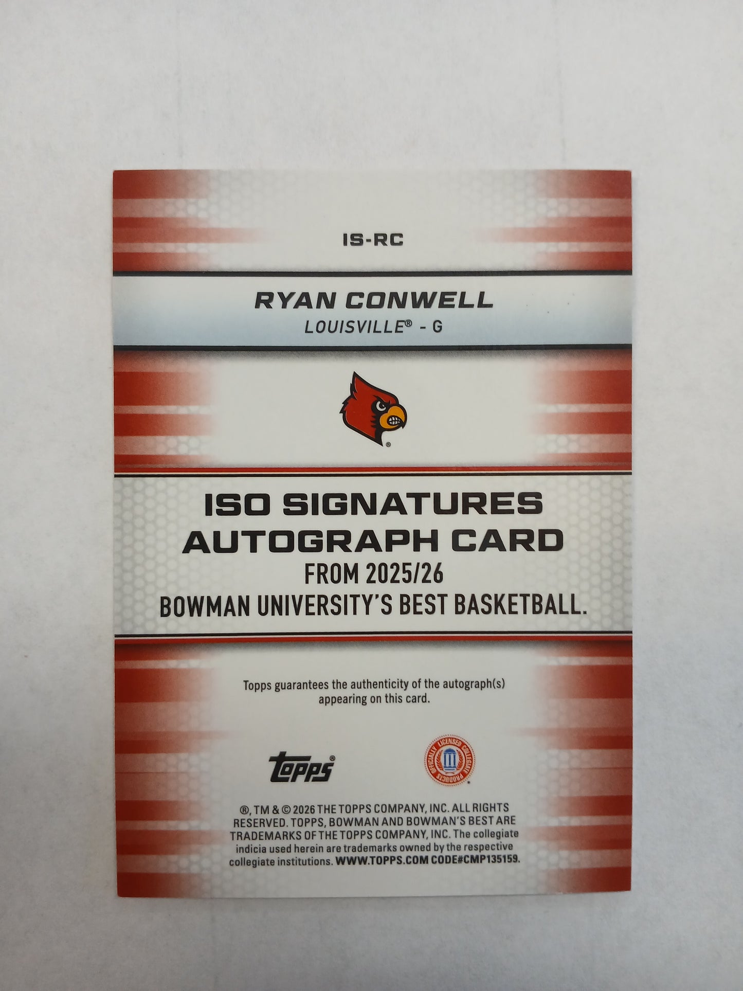 2026 Bowman Best U Ryan Conwell ISO Signatures Orange Sparkle Auto #/25