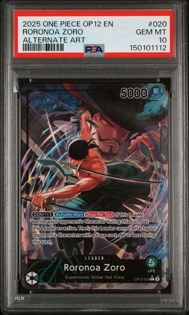 2025 ONE PIECE OP12-LEGACY OF THE MASTER #020 RORONOA ZORO ALTERNATE ART PSA 10