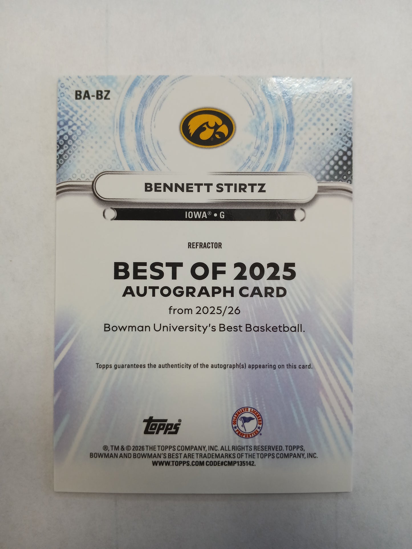 2026 Bowman Best U Bennett Stirtz The Best of 2025 Refractor Auto