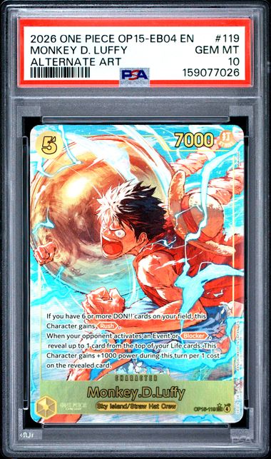2026 ONE PIECE OP15-EB04 #119 MONKEY D. LUFFY ALTERNATE ART PSA 10