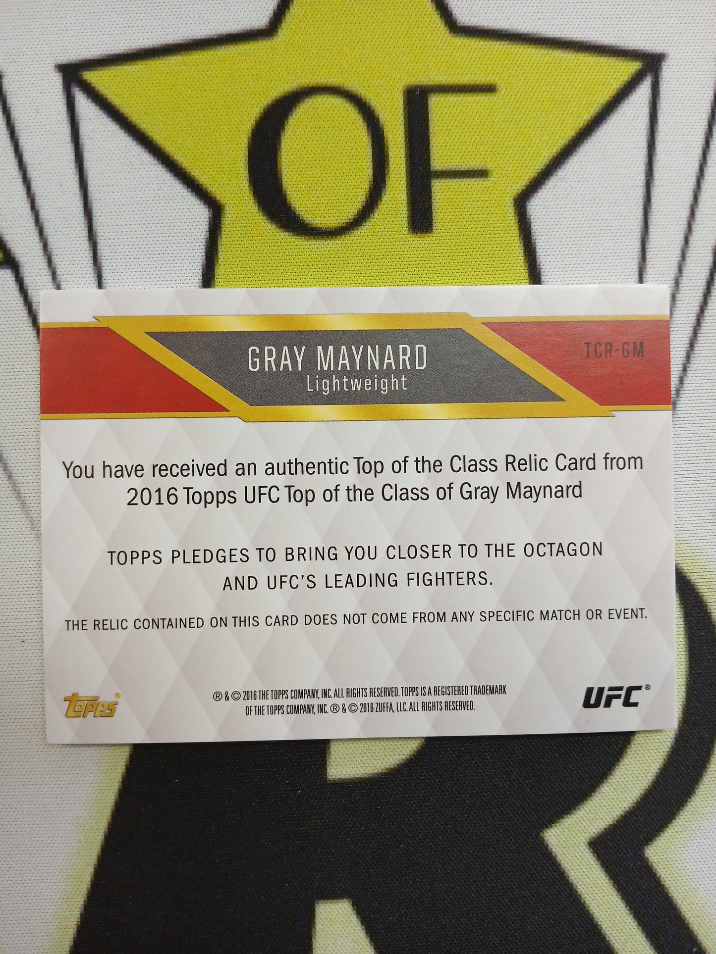 2016 Topps UFC Top Of The Class Gray Maynard Relic #/25