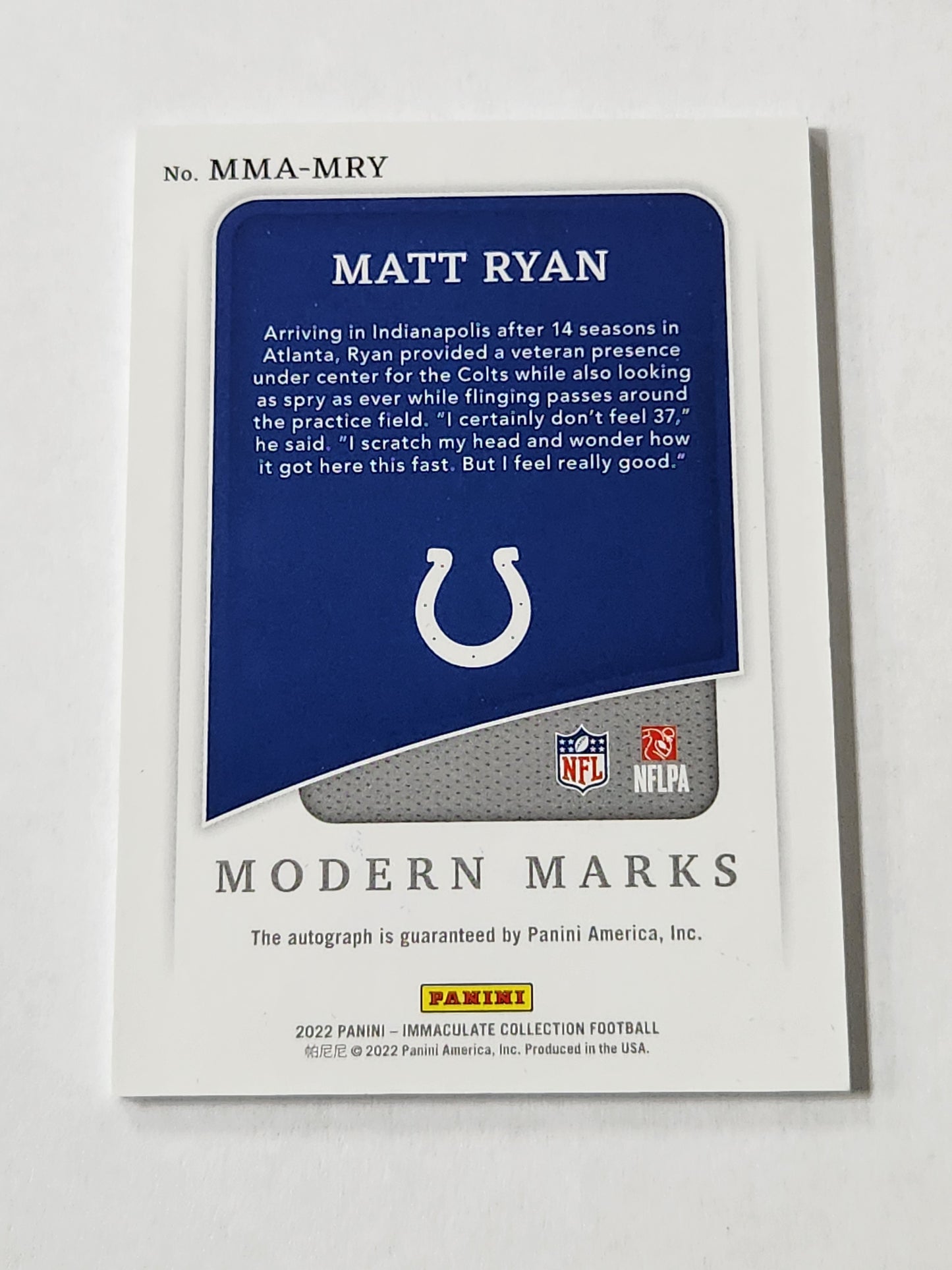 2022 Immaculate Matt Ryan Modern Marks Auto /49 MMA-MRY