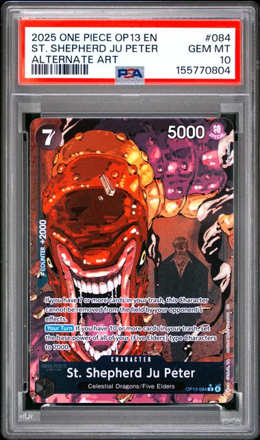 2025 ONE PIECE OP13-CARRYING ON HIS WILL #084 ST. SHEPHERD JU PETER ALTERNATE ART PSA 10