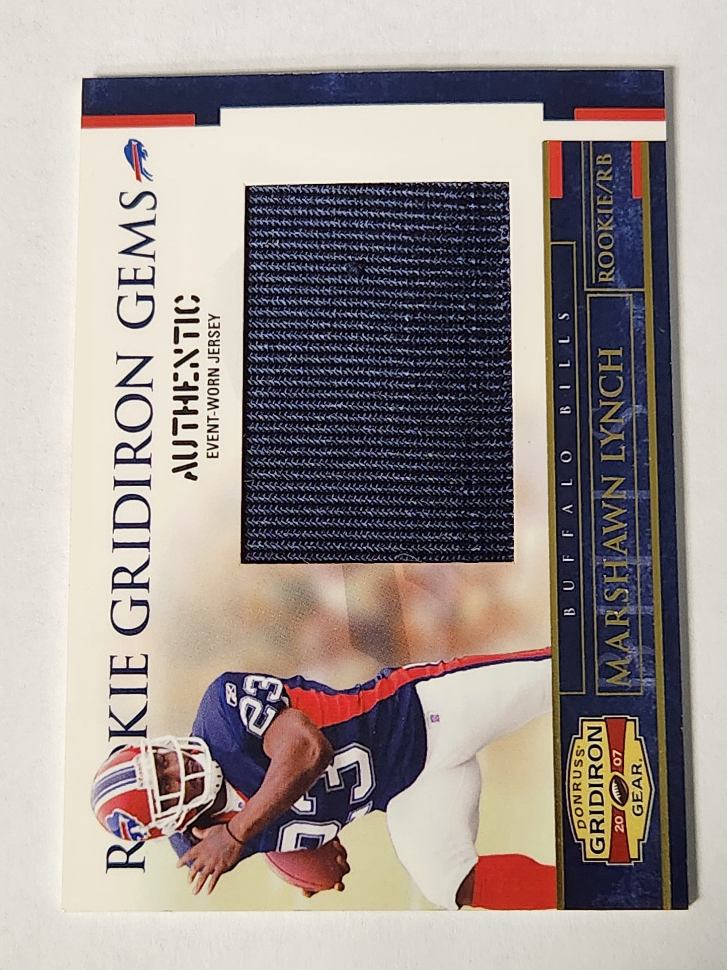 2007 Donruss Gridiron Gear Marshawn Lynch Rookie Gridiron Gems Event Worn Jersey # /50