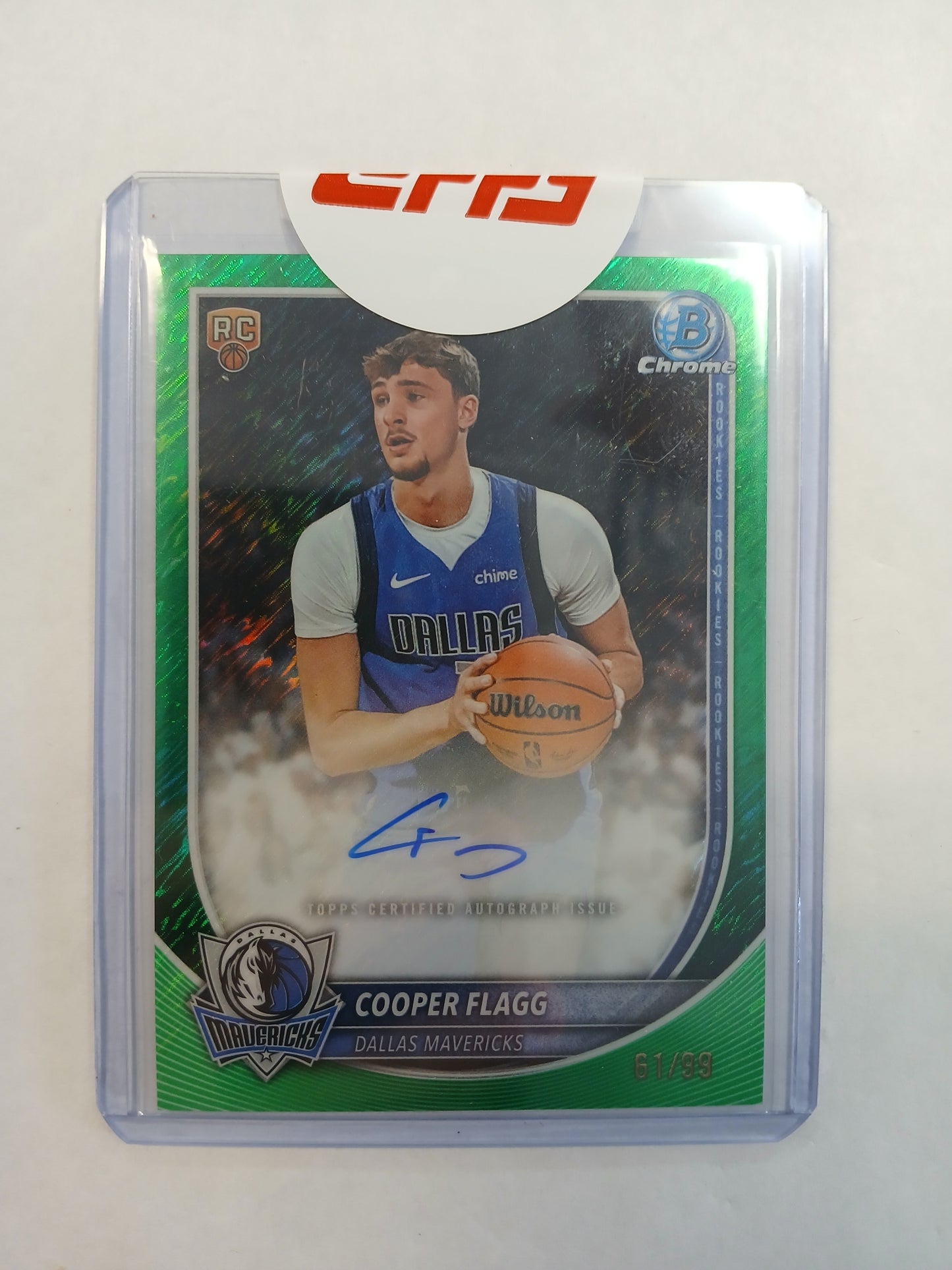 2025 Bowman Chrome Cooper Flagg Rookie On Card Auto Green Shimmer Refractor #/99 Sealed Redemption