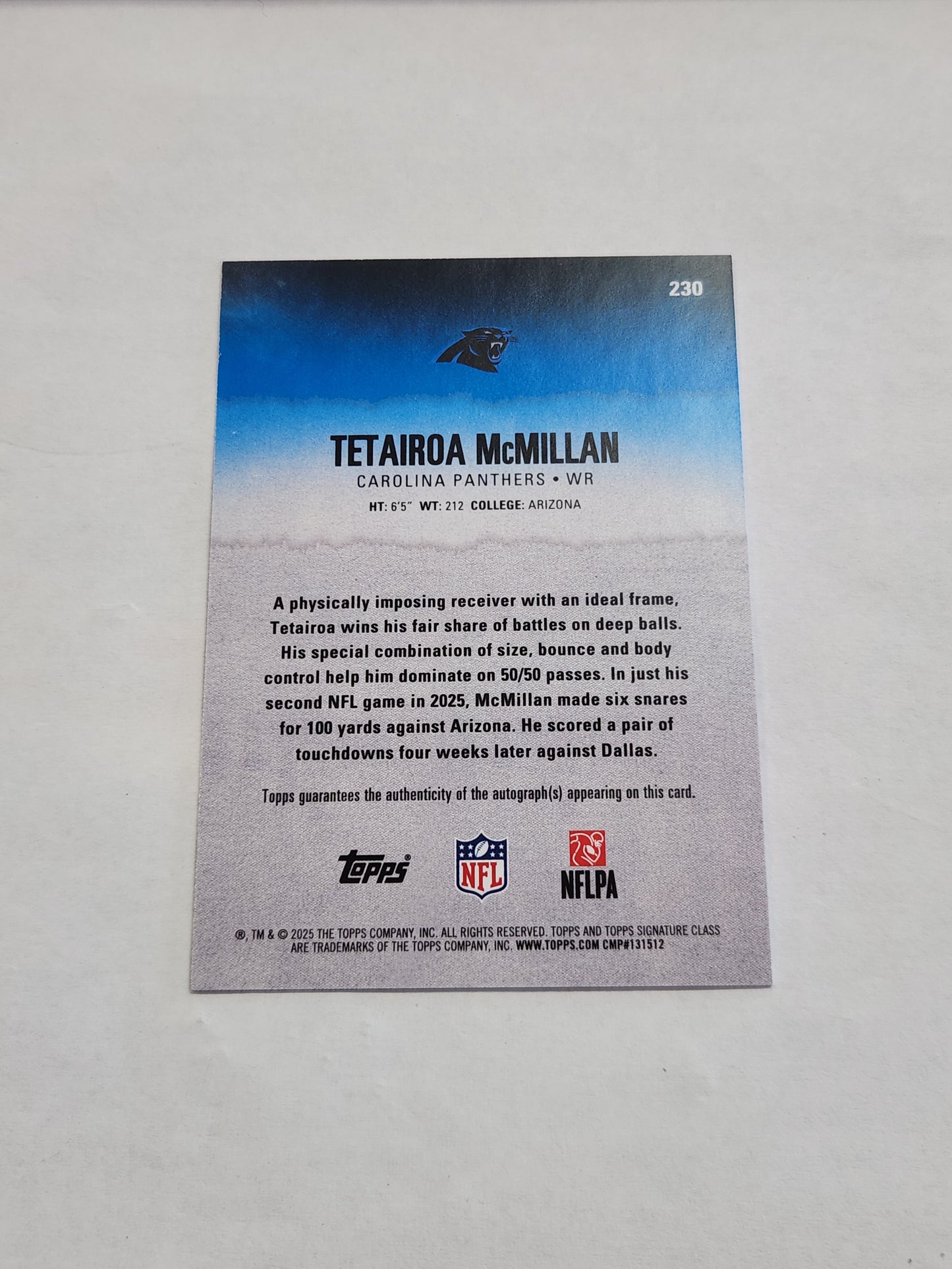 2025 Topps Signature Class Tetairoa McMillan Rookie Auto
