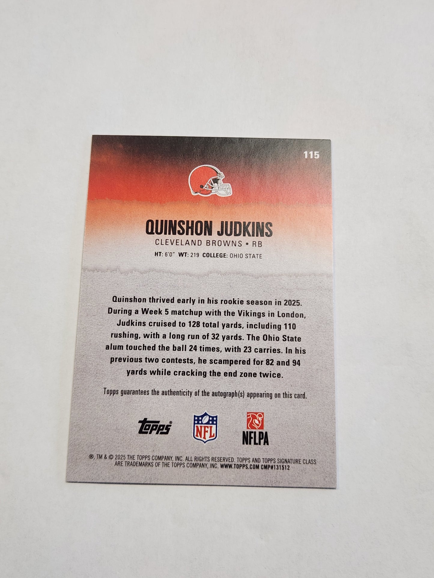 2025 Topps Signature Class Quinshon Judkins Auto No. 115