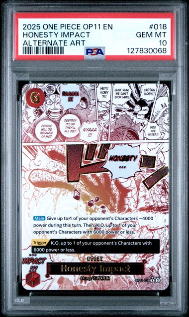 2025 ONE PIECE OP11-018  #018 HONESTY IMPACT ALTERNATE ART PSA 10