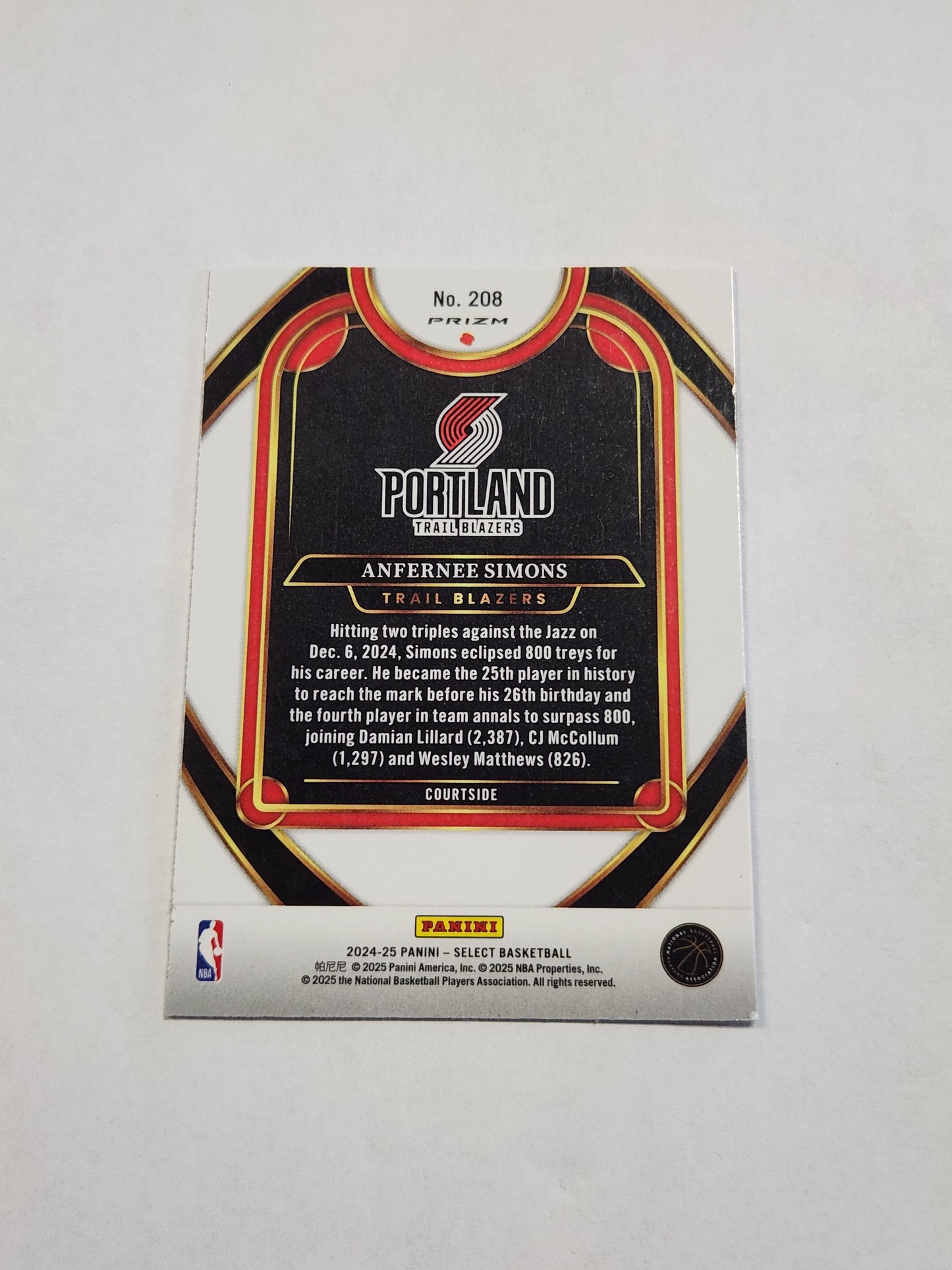 2024 Select Anfernee Simons Courtside Tiger Print Case Hit SSP