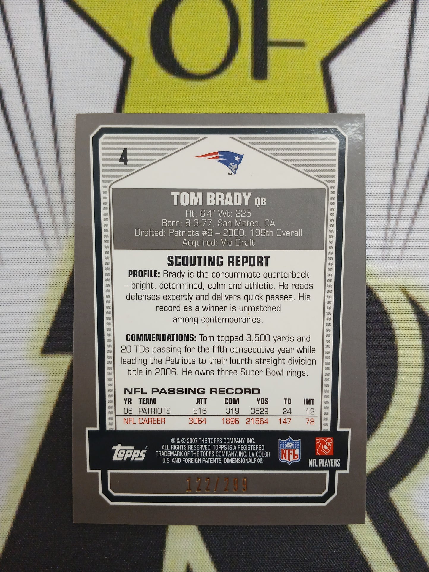 2007 Topps DPP Tom Brady Gray/Grey #/299