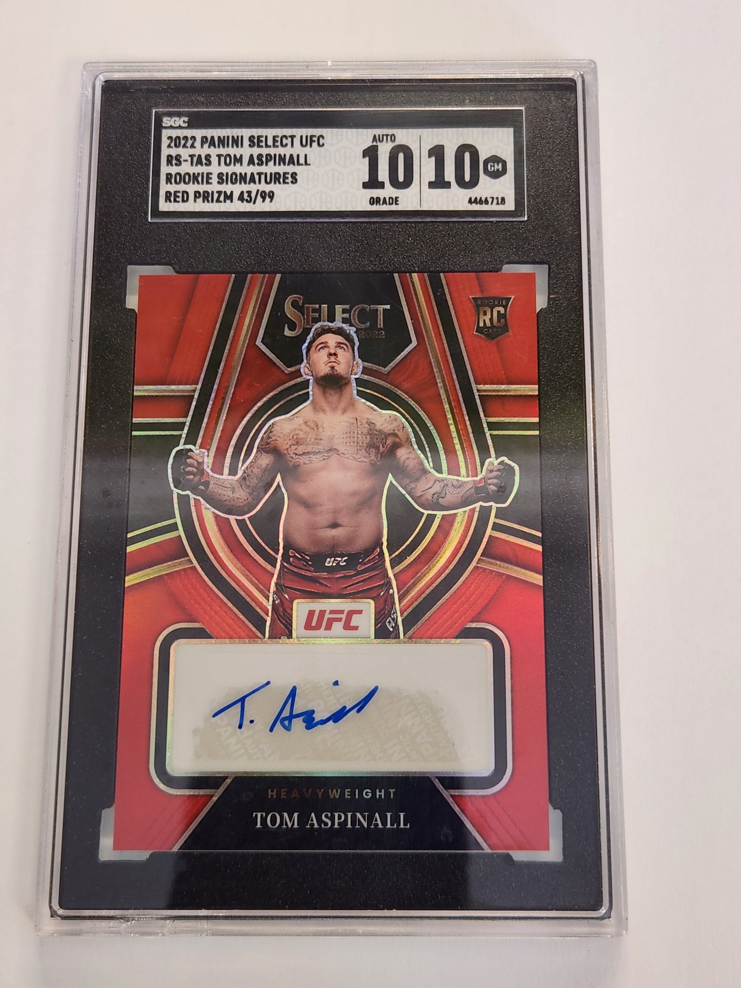 2022 Select UFC Tom Aspinall Red Prizm Rookie Auto #/99 SGC 10 Auto 10