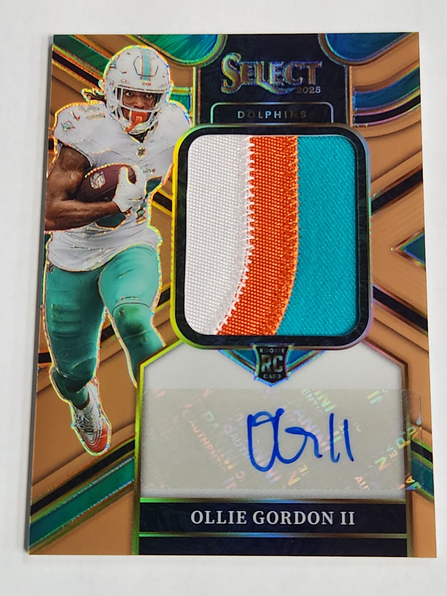 2025 Select Ollie Gordon II Rookie Triple Color Patch Auto Copper #/49