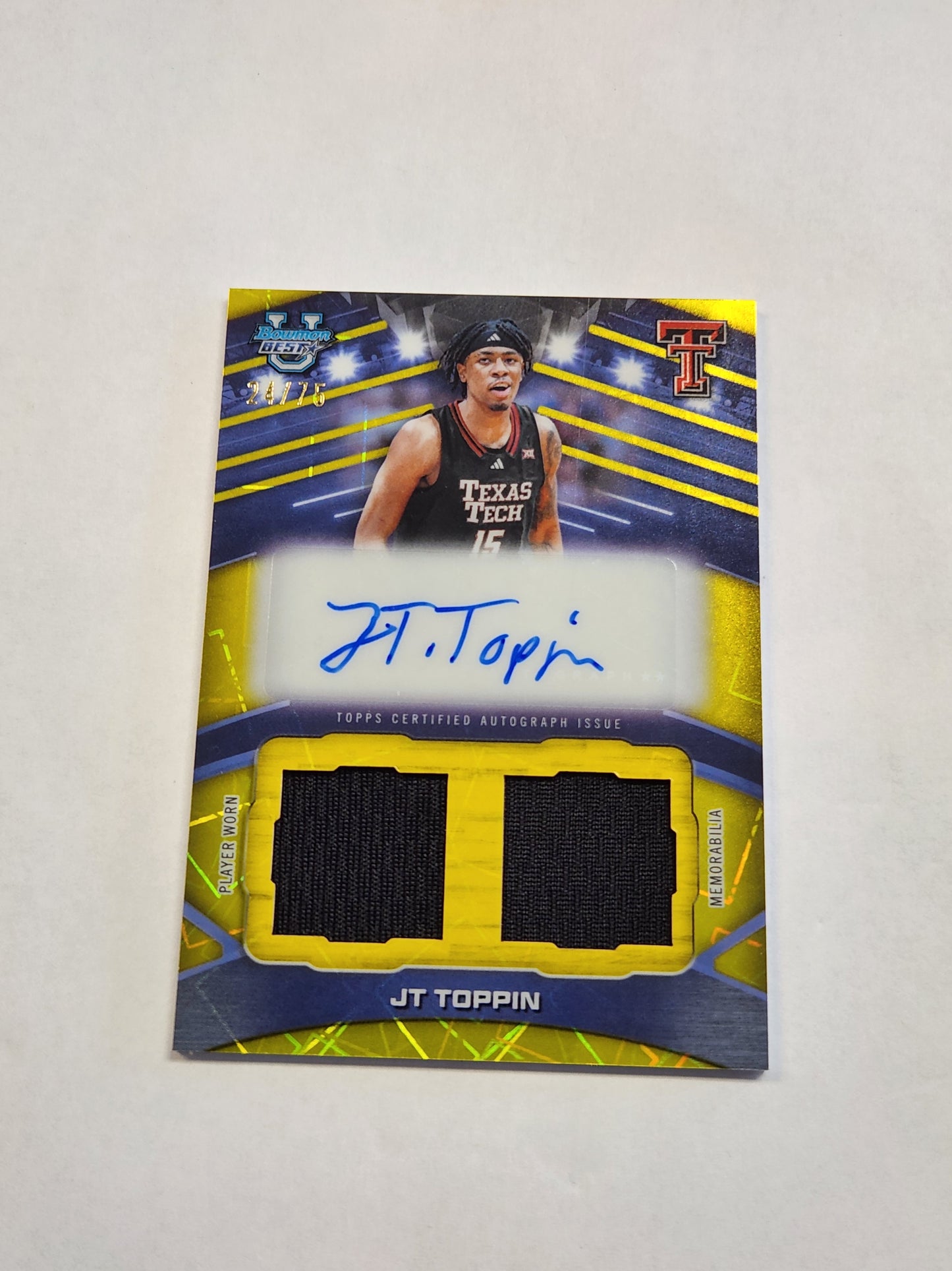 2026 Bowman Best U JT Toppin Dual Patch Auto Yellow Lazer Refractor #/75