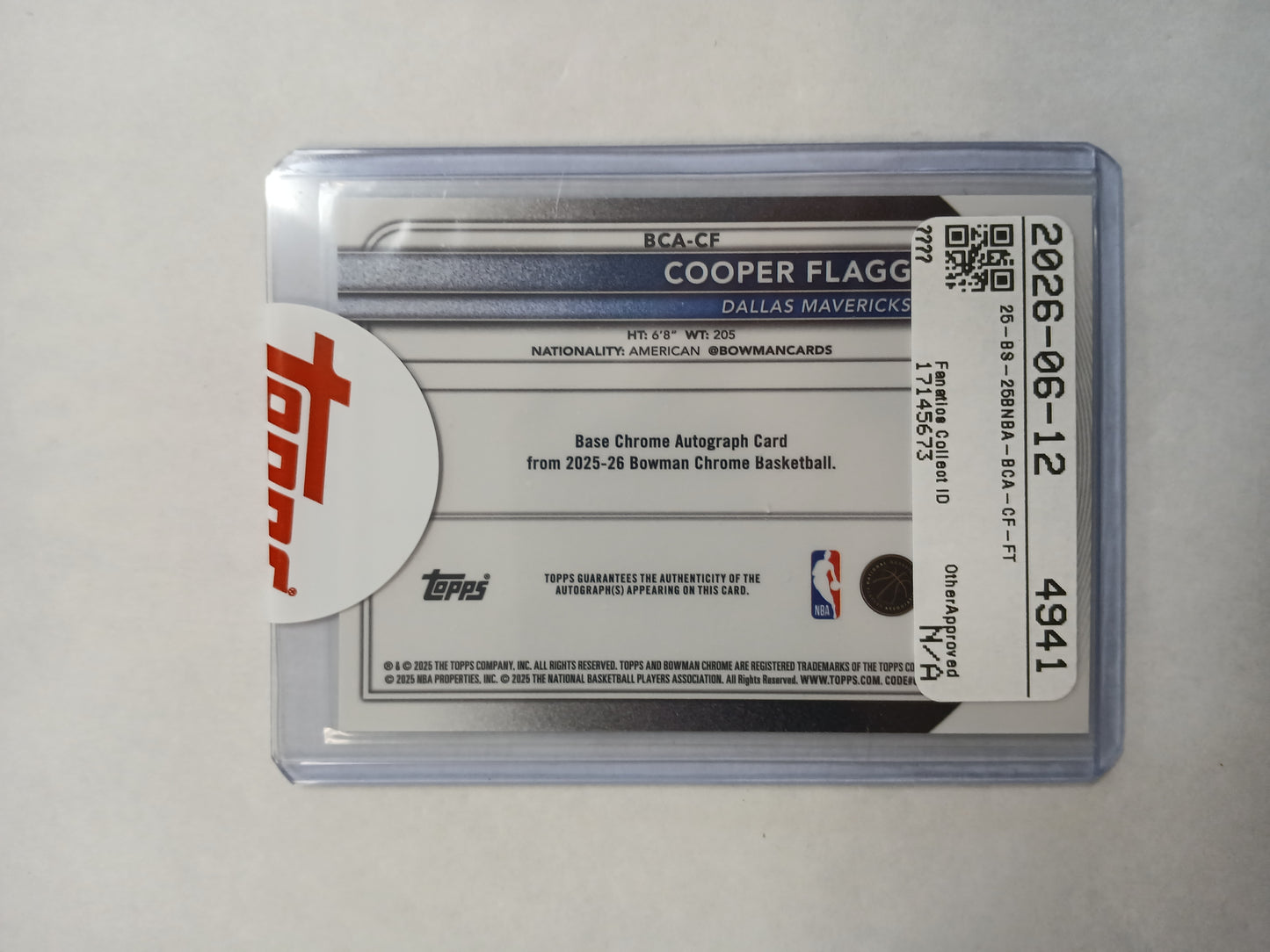 2025 Bowman Chrome Cooper Flagg Rookie On Card Auto Green Shimmer Refractor #/99 Sealed Redemption