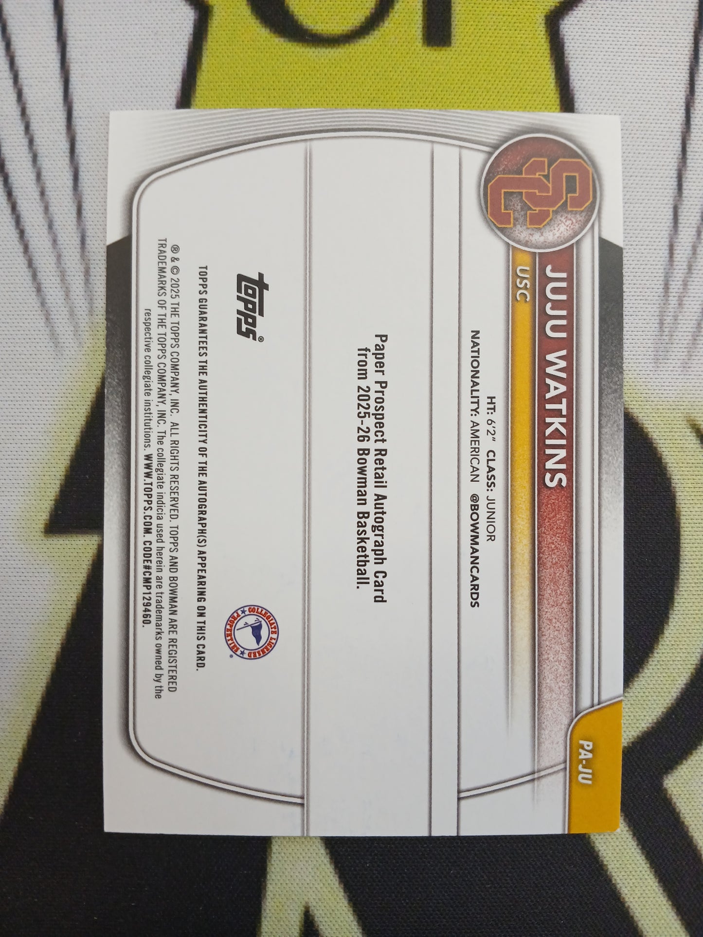 2025 Bowman U Juju Watkins Prospects Orange Auto #/25 Jersey Color Match