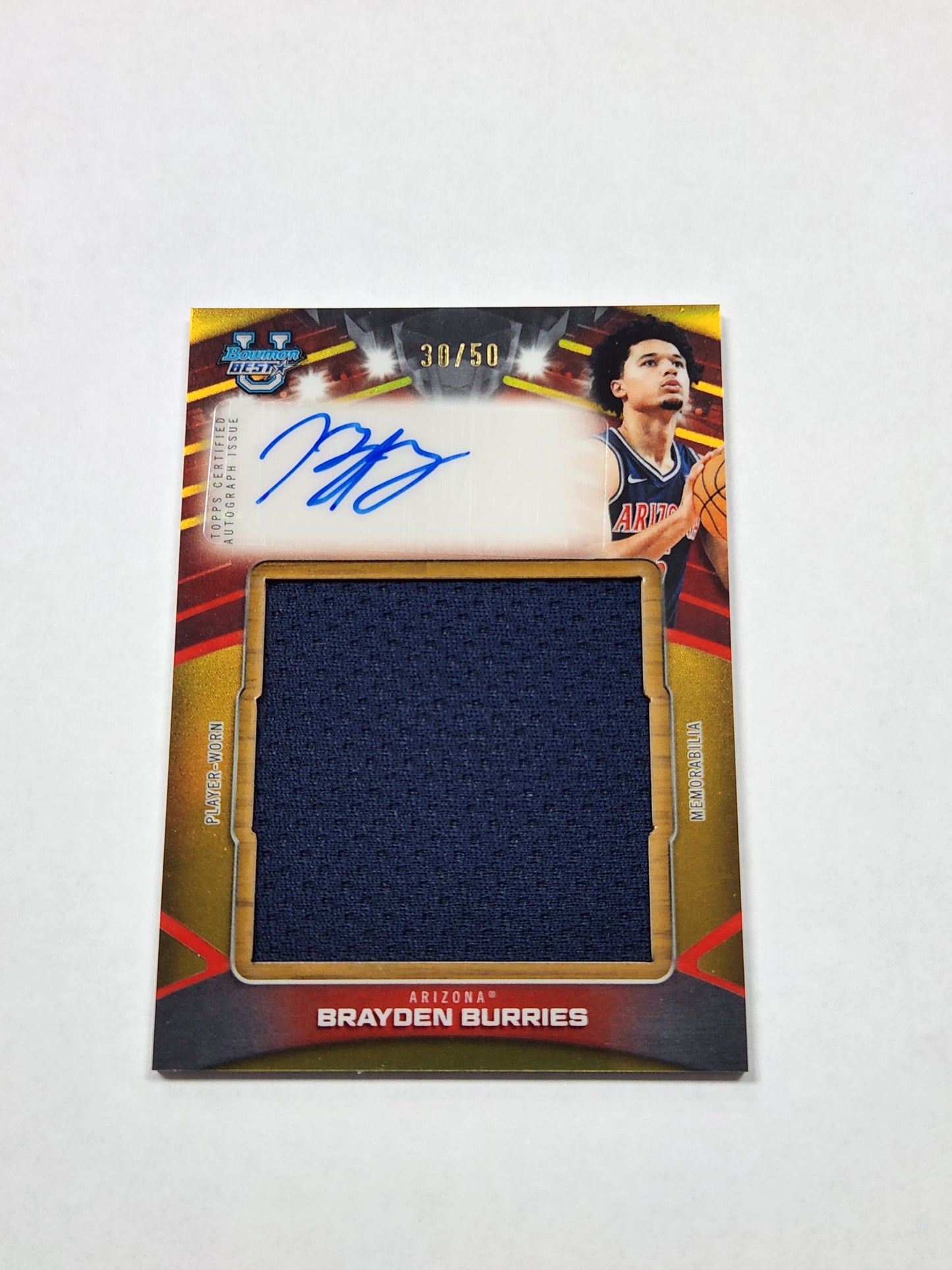 2026 Bowman Best U Brayden Burries Jumbo Patch Auto Gold Refractor #/50