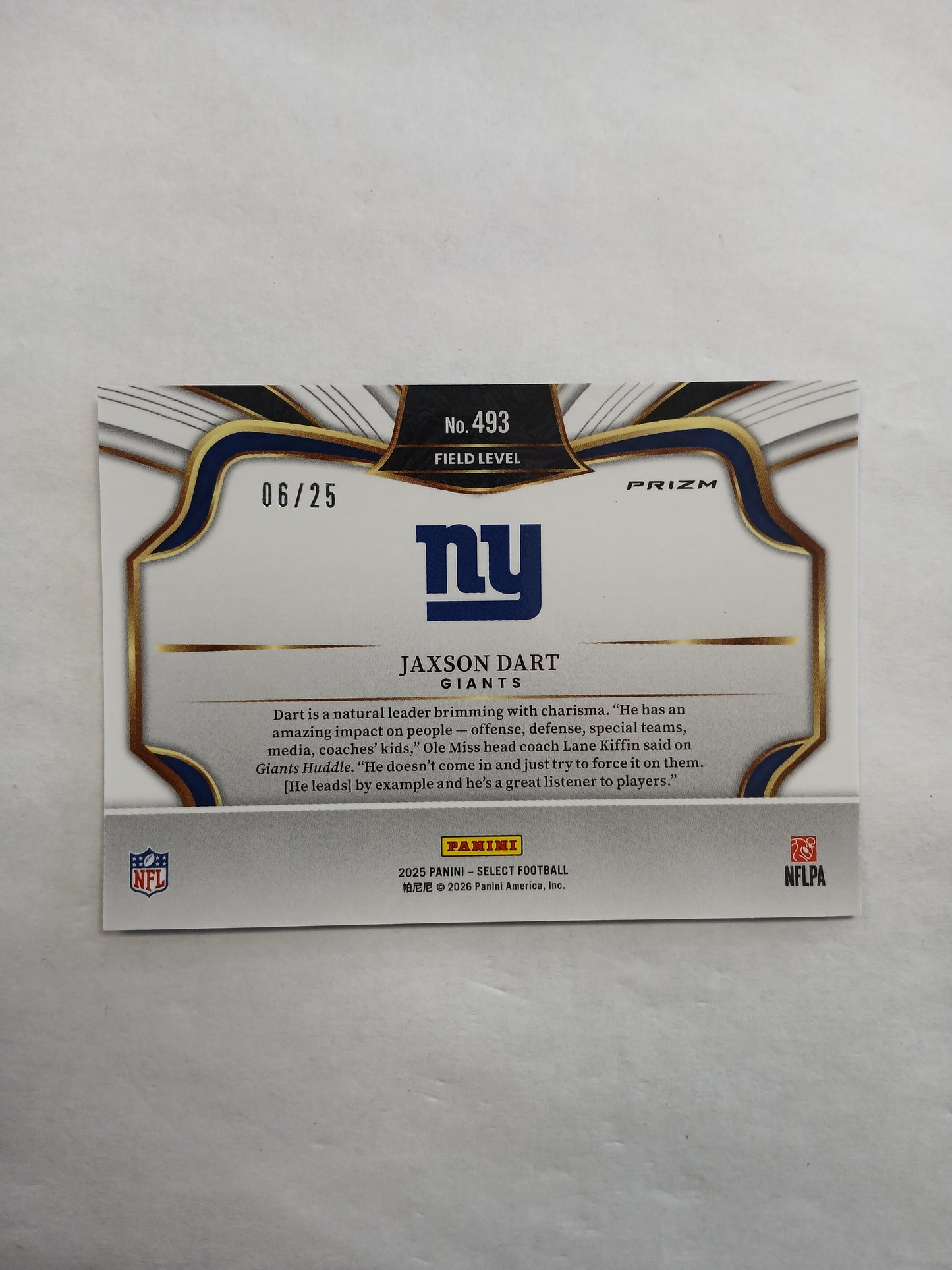 2025 Select Jaxson Dart Field Level Rookie Tie-Dye SSP Jersey #6/25