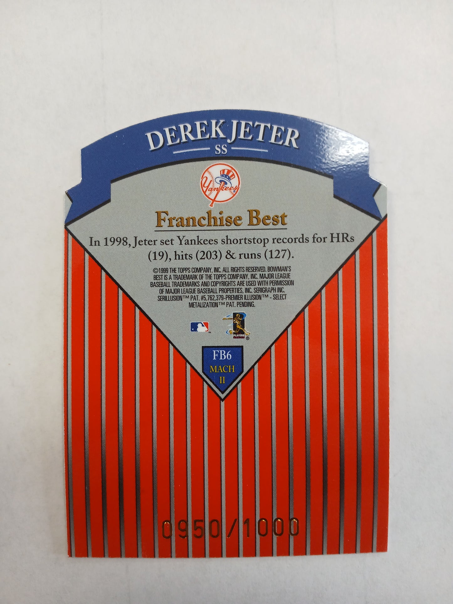 1999 Bowman's Best Derek Jeter Franchise Best Die Cut Refractor #/1000