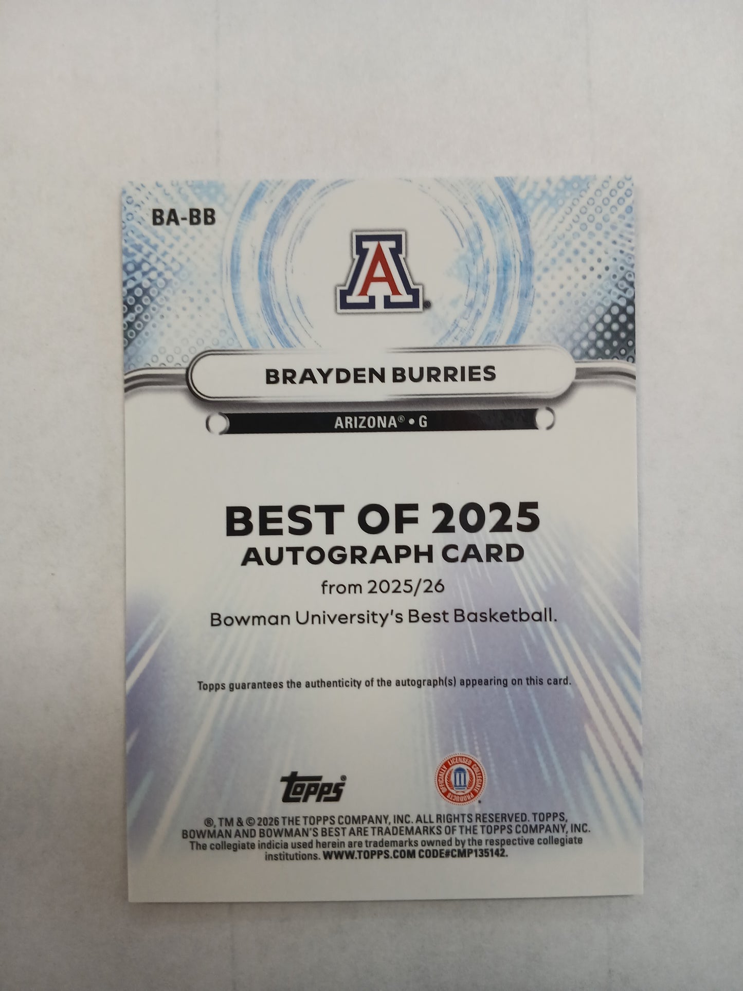2026 Bowman Best U Brayden Burries The Best of 2025 Yellow Lazer Refractor Auto #/75