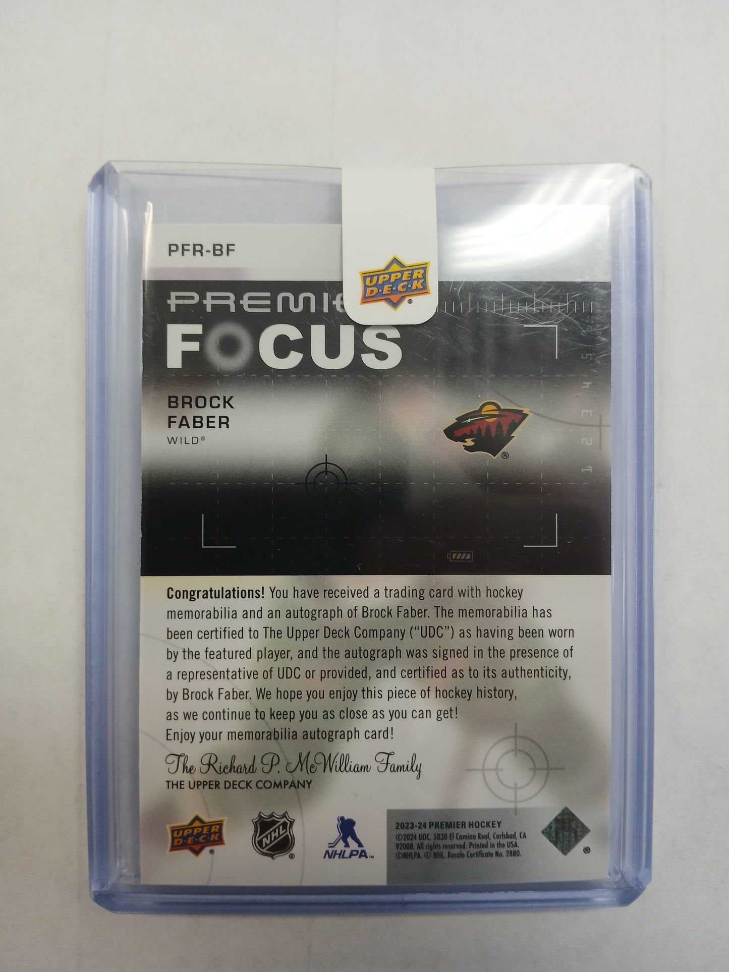2023 Upper Deck Brock Faber Premier Focus Rookie On Card Auto #/175