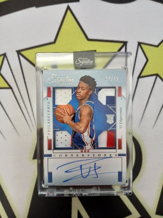 2025 Signature Series VJ Edgecombe Cornerstones Rookie Triple Color Quad Patch On Card Auto #/49