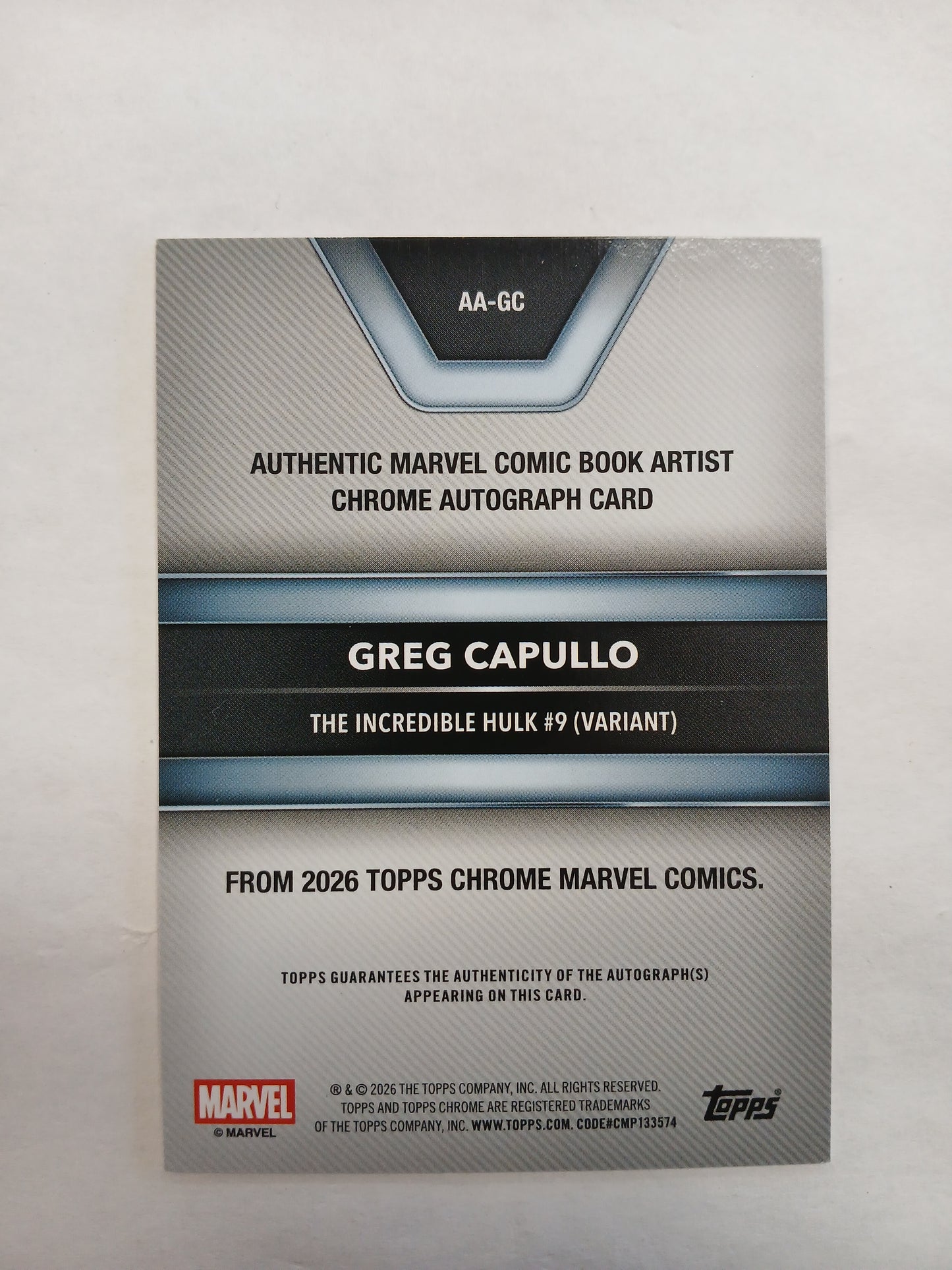 2026 Topps Chrome The Hulk Comic Book Artist Greg Capullo Auto Orange Refractor #/25