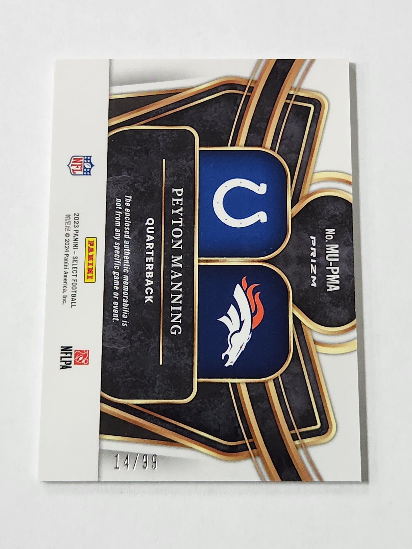 2023 Select Peyton Manning Multi Verse Dual Jersey card /99 MU-PMA