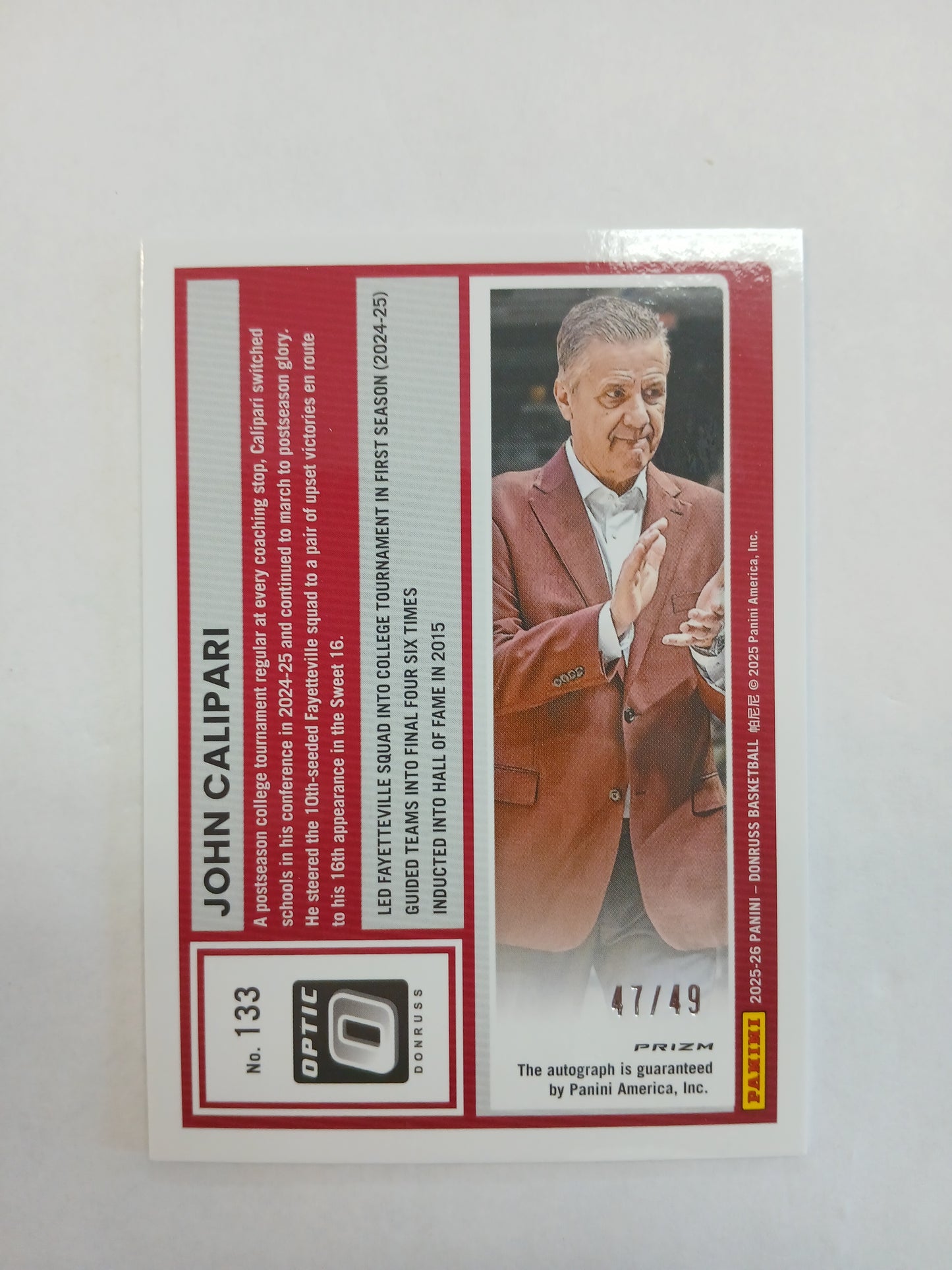 2025 Donruss Optic John Calipari Silver Holo Auto #/49