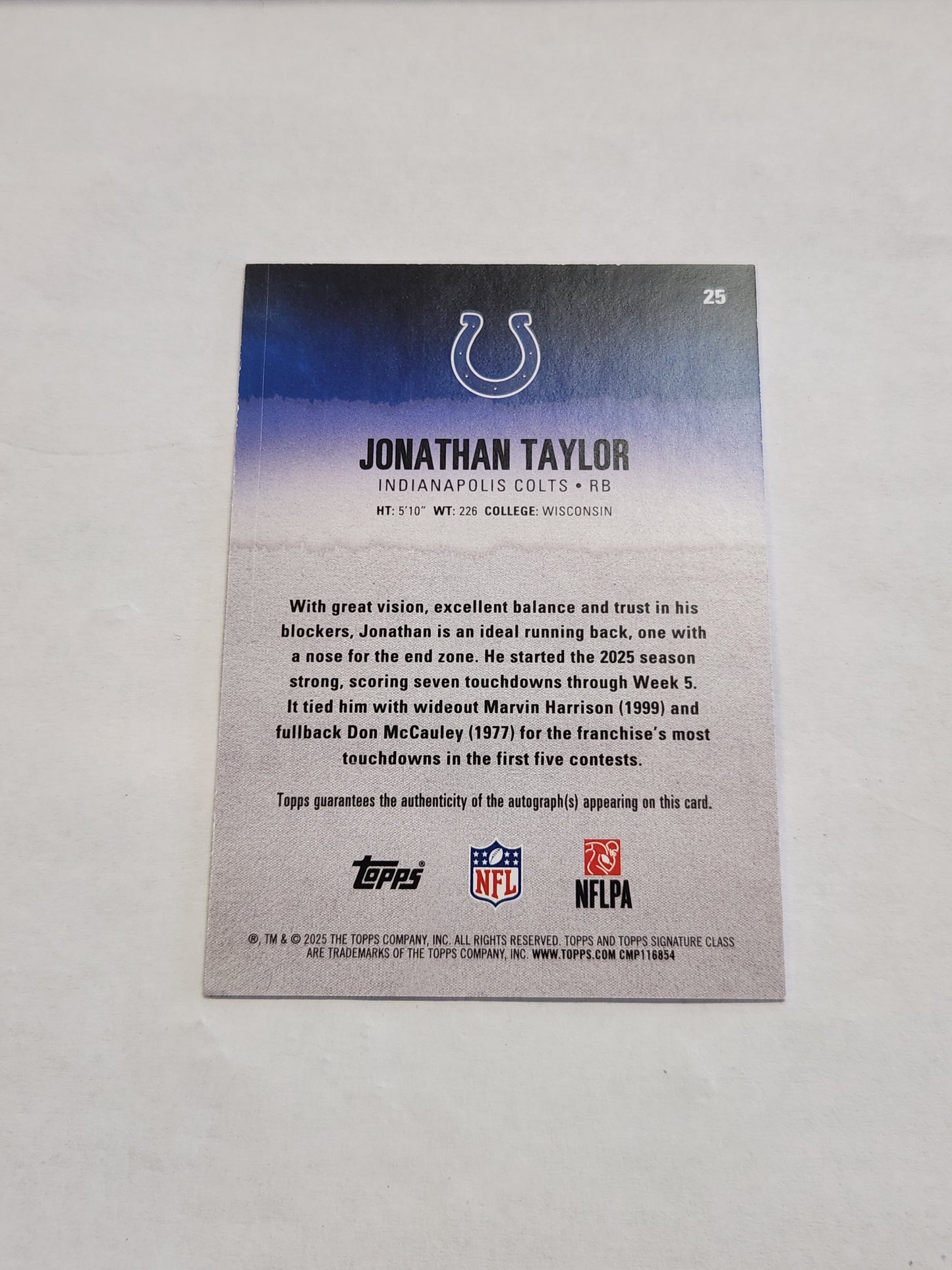 2025 Topps Signature Class Jonathan Taylor Purple Auto #/100
